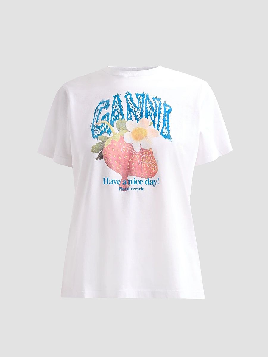 Women's Strawberry Cotton Jersey Crewneck T-Shirt - Bright White - Size XL