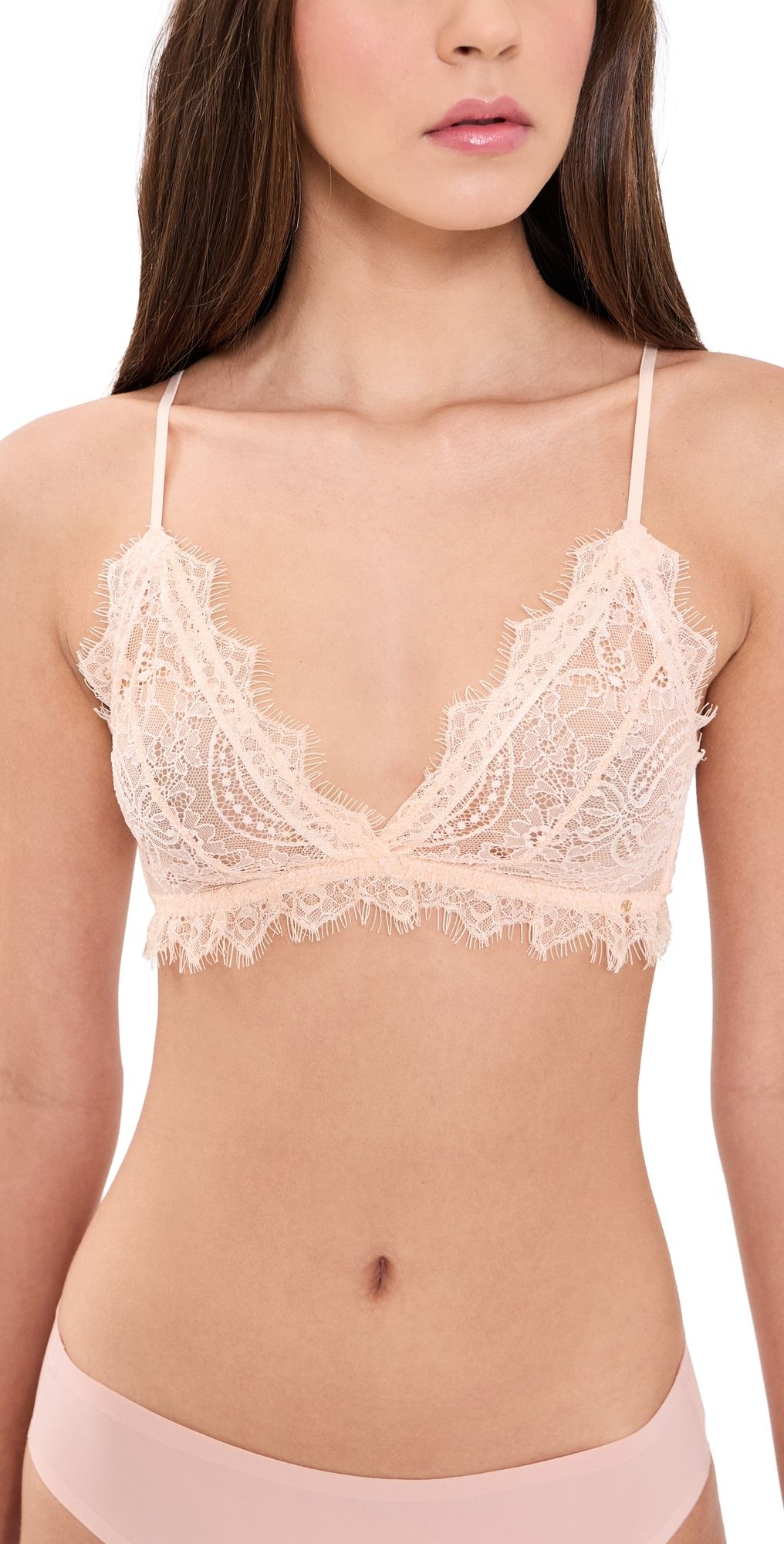 ANINE BING Lace Trim Bra Blush L