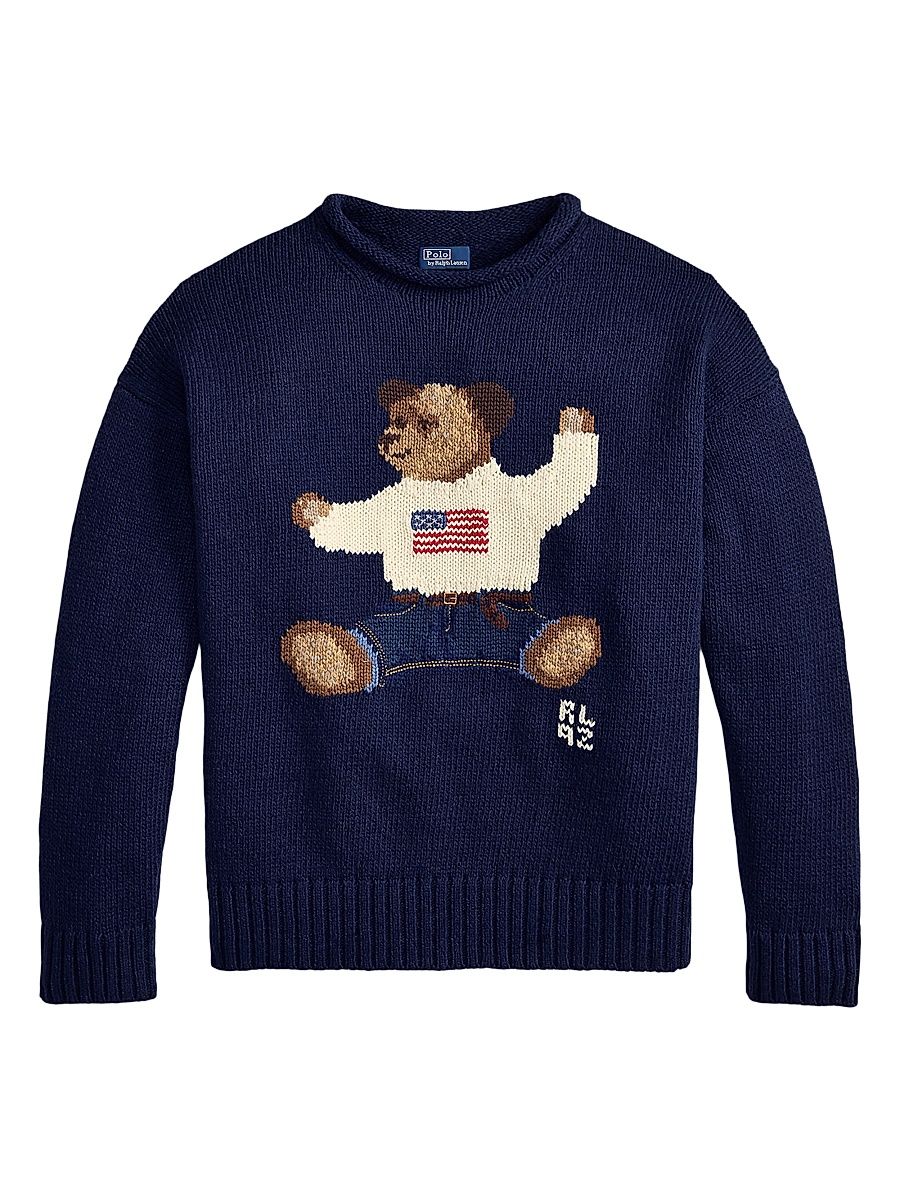 Women's Polo Bear Cotton-Linen Sweater - Newport Navy Multi - Size XXL
