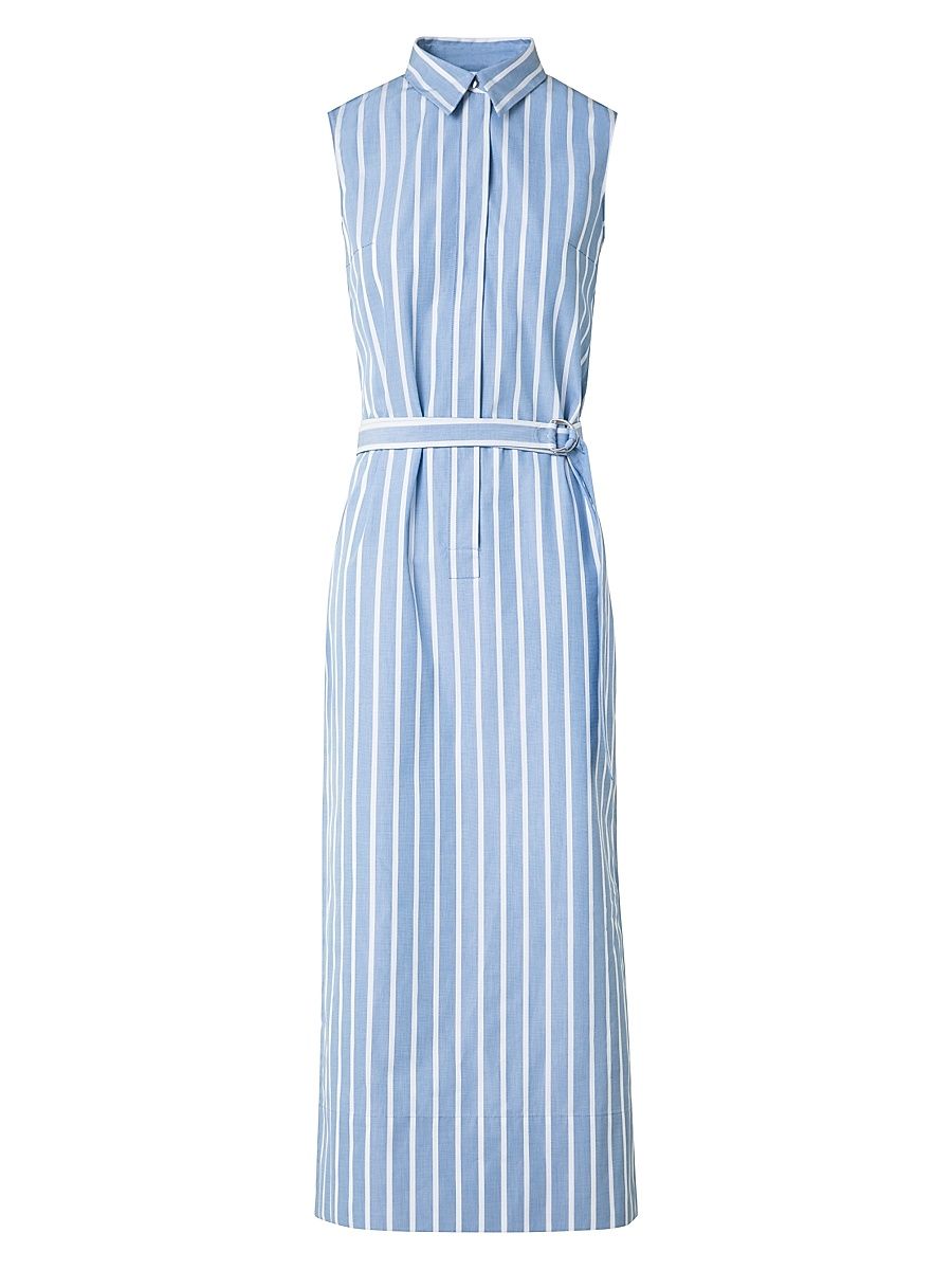 Women's Striped Sleeveless Midi-Shirtdress - Sky Cream - Size 10
