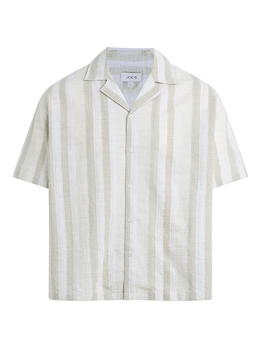 Men's Cabana Dobby Striped Cotton-Linen Shirt - Grey Stripe - Size XL