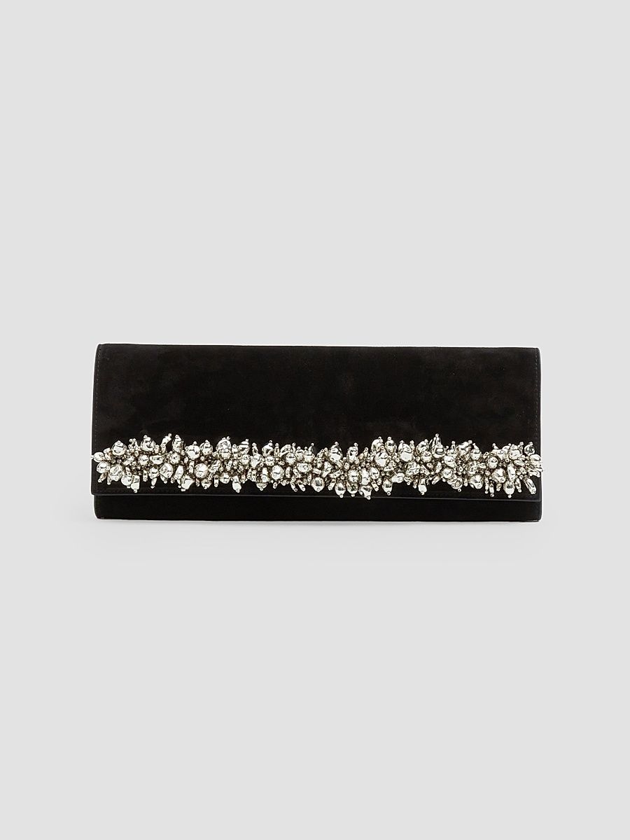 Women's River Embellished Suede East-West Clutch - Black