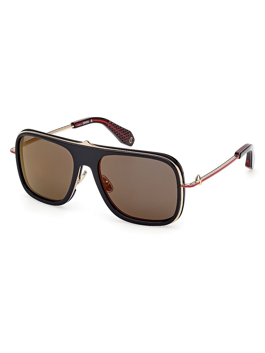 Men's 58MM Rectangular Sunglasses - Brown Red Brown