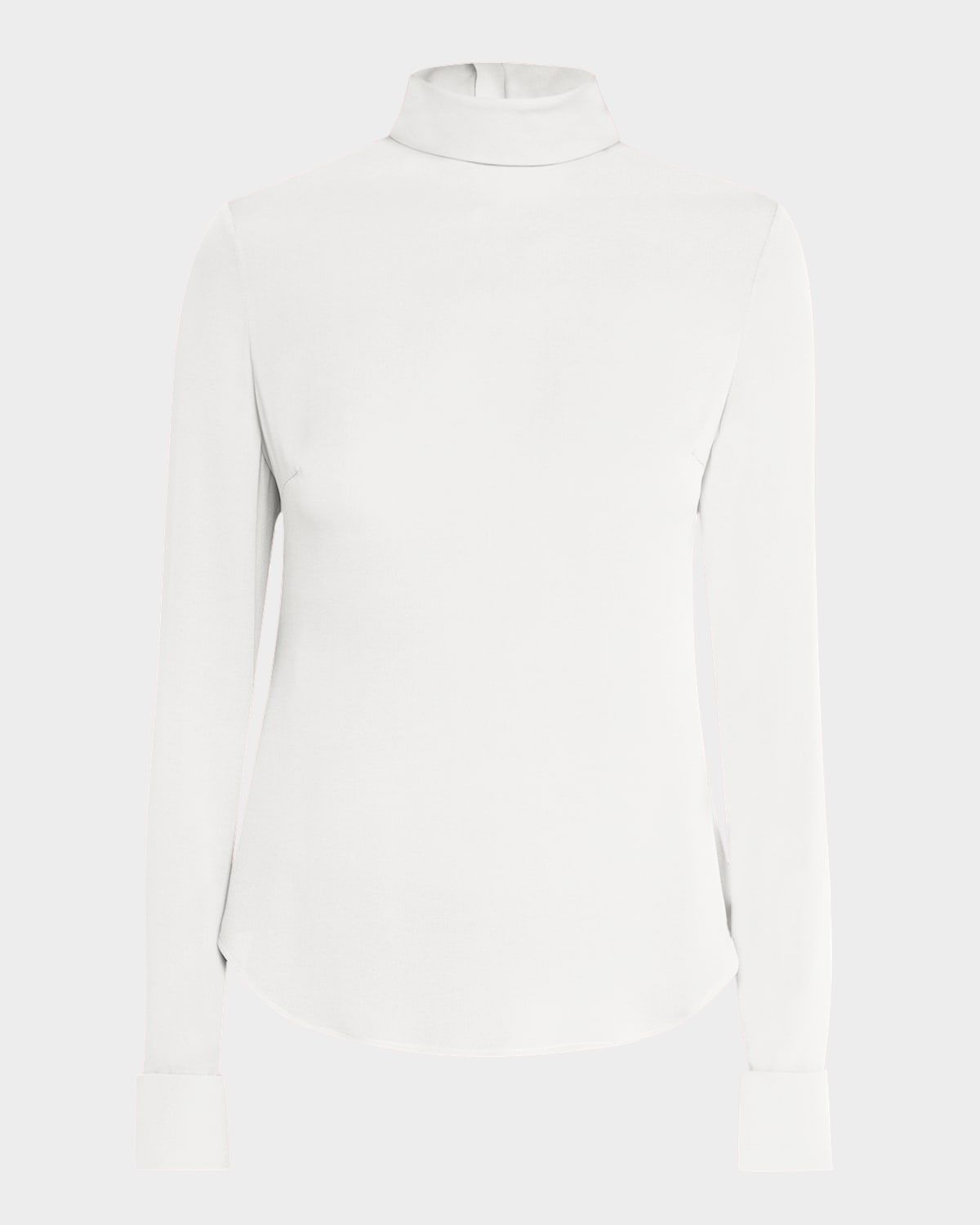 Mock-Neck Long-Sleeve Silk Blouse