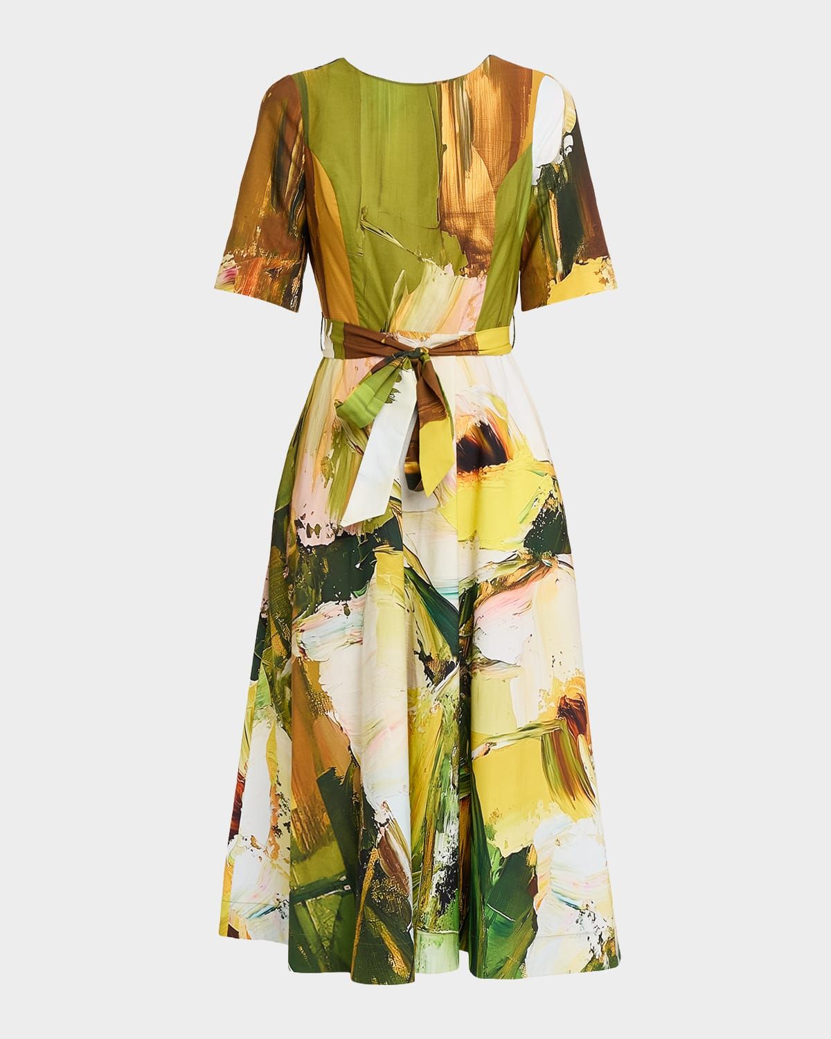 Brushstroke-Print Cotton Midi Dress