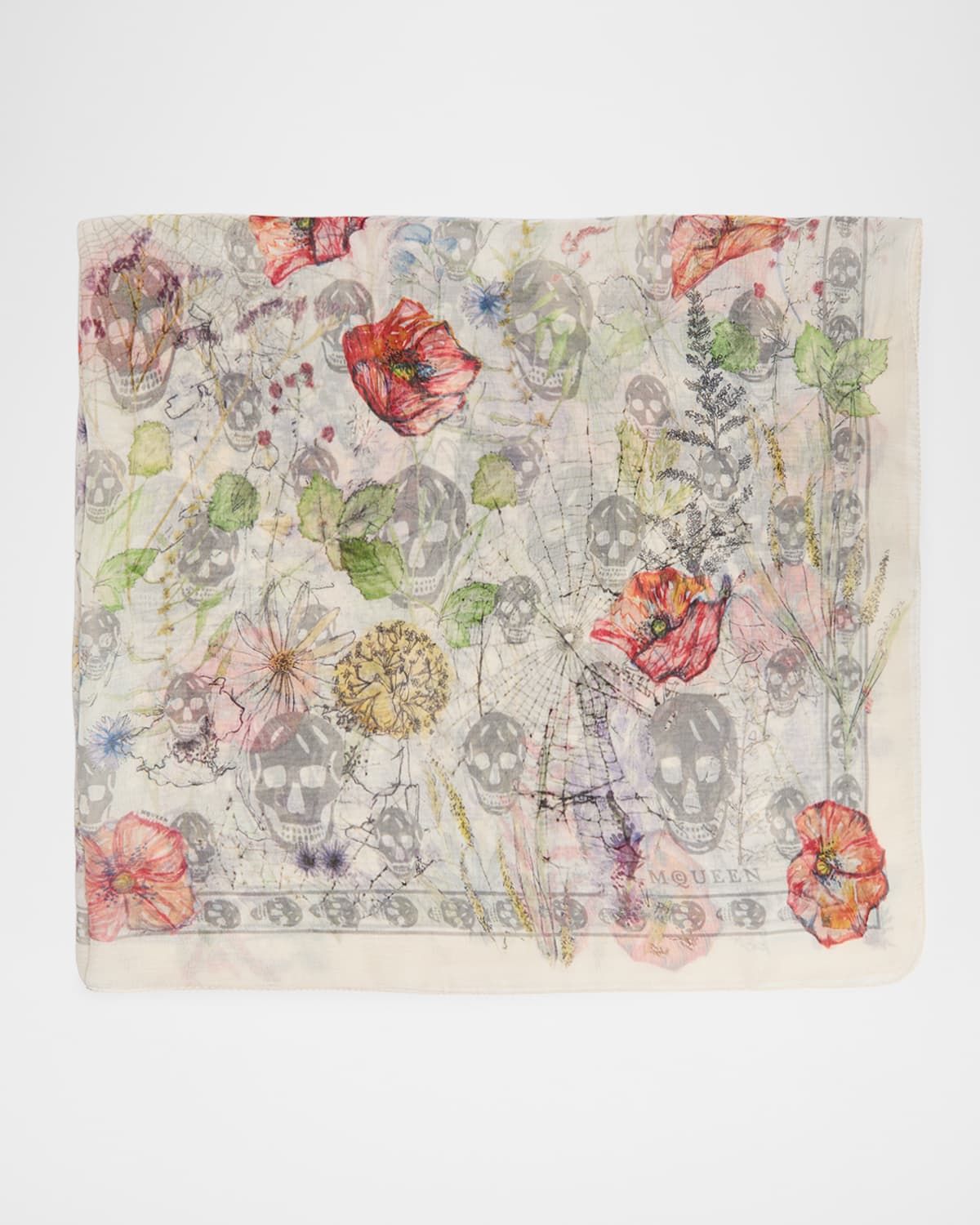 Skull & Spider Floral Silk Scarf