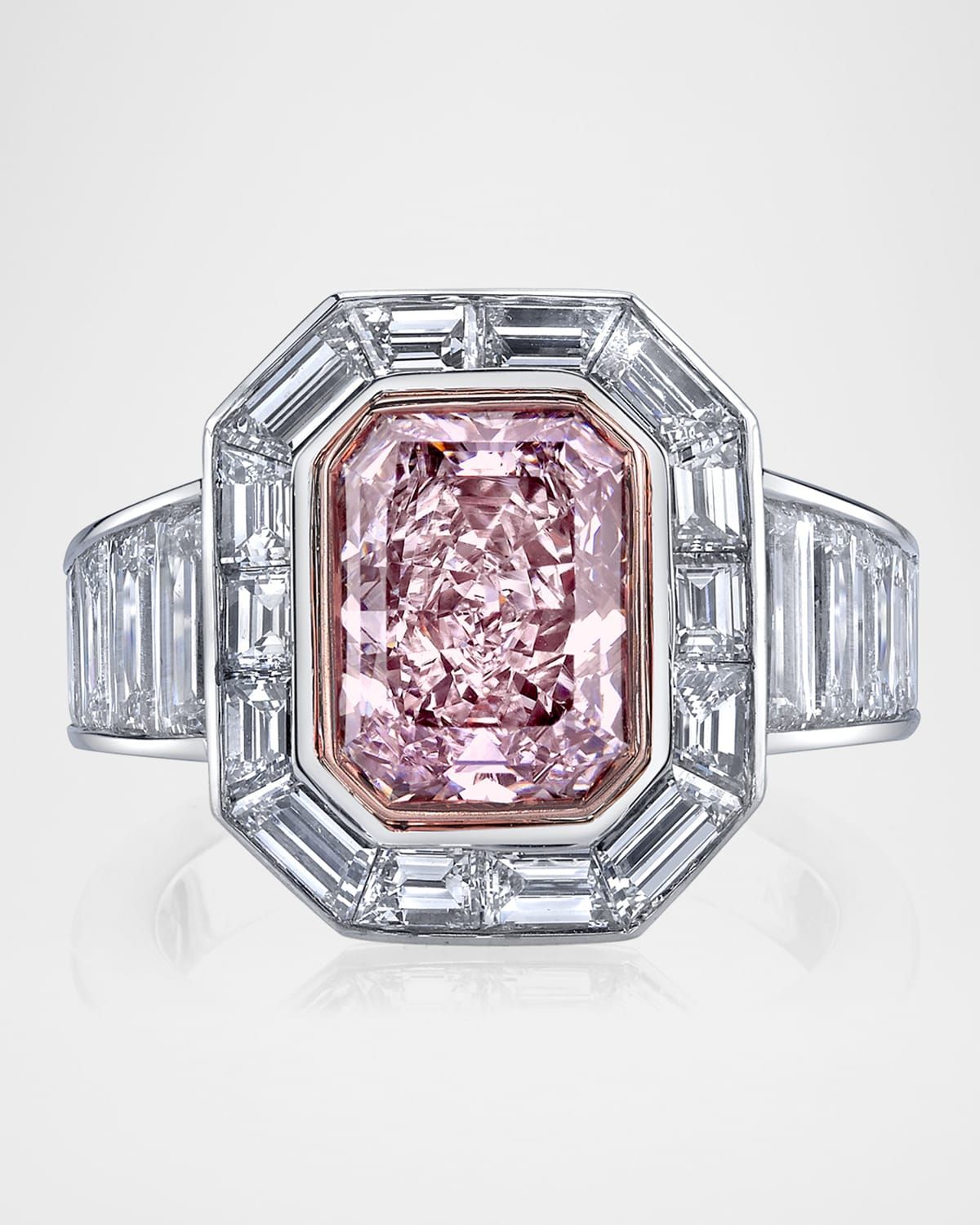 Platinum and 18K Rose Gold Diamond Statement Ring, Size 6.5, 6.99tcw