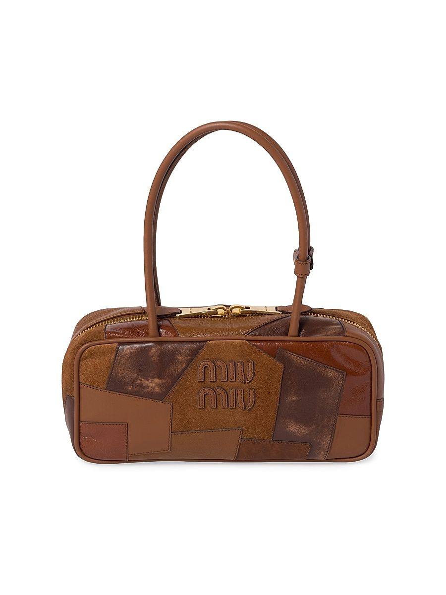 Women's Beau Leather Patchwork Top Handle Bag - Brown