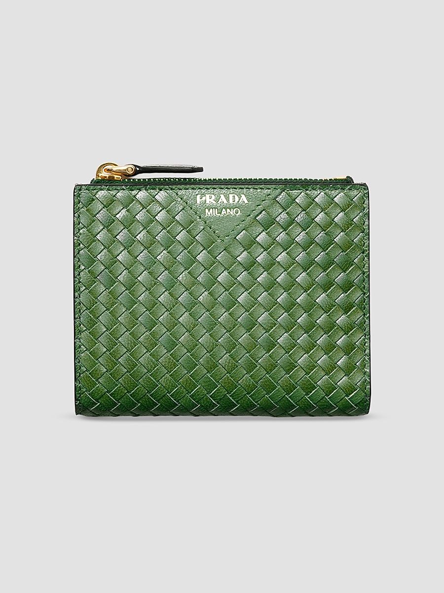 Prada Women's Small Woven Madras Leather Wallet - Green
