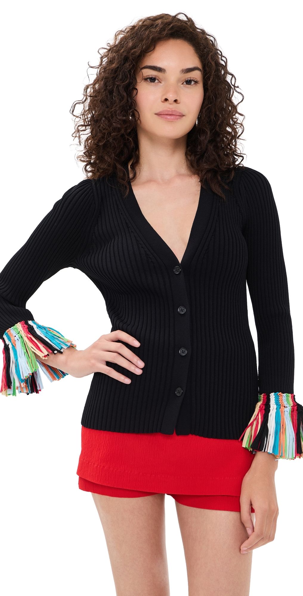 SIMONMILLER Cara Knit Fringe Cardigan Black multi XS
