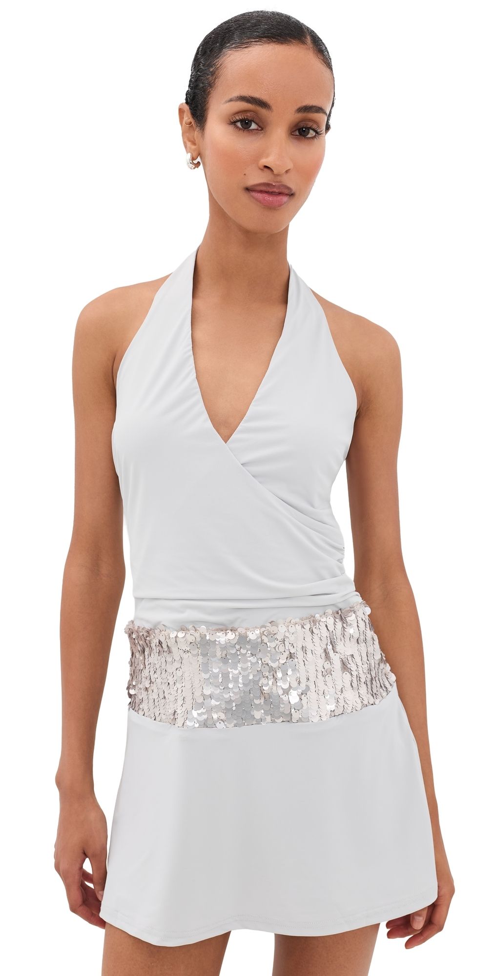 Runaway the Label Rumi Faux Wrap Halter Mini Dress Ash L