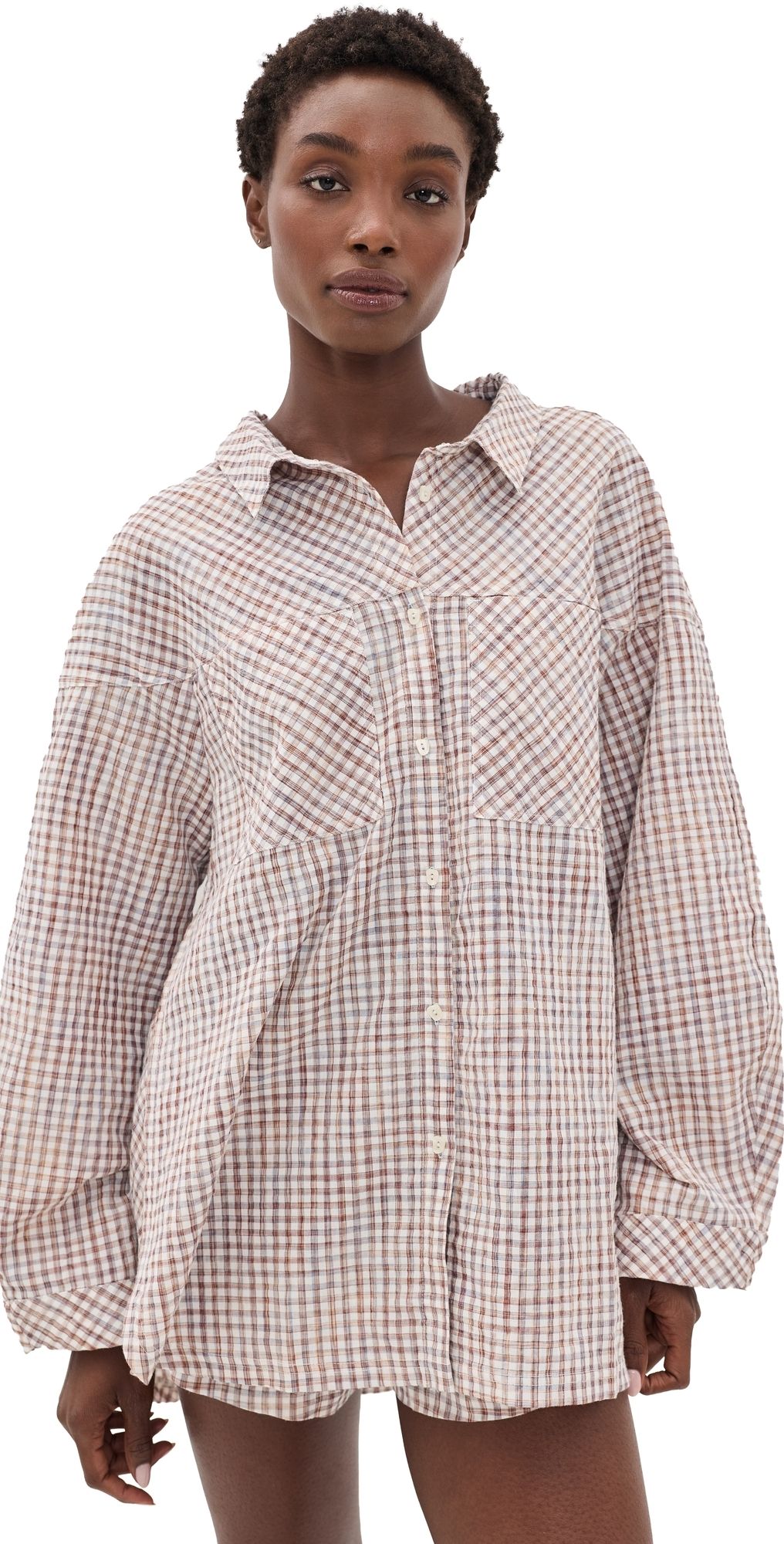 Free People Cross My Heart Button Down Shirt Ivory Combo S
