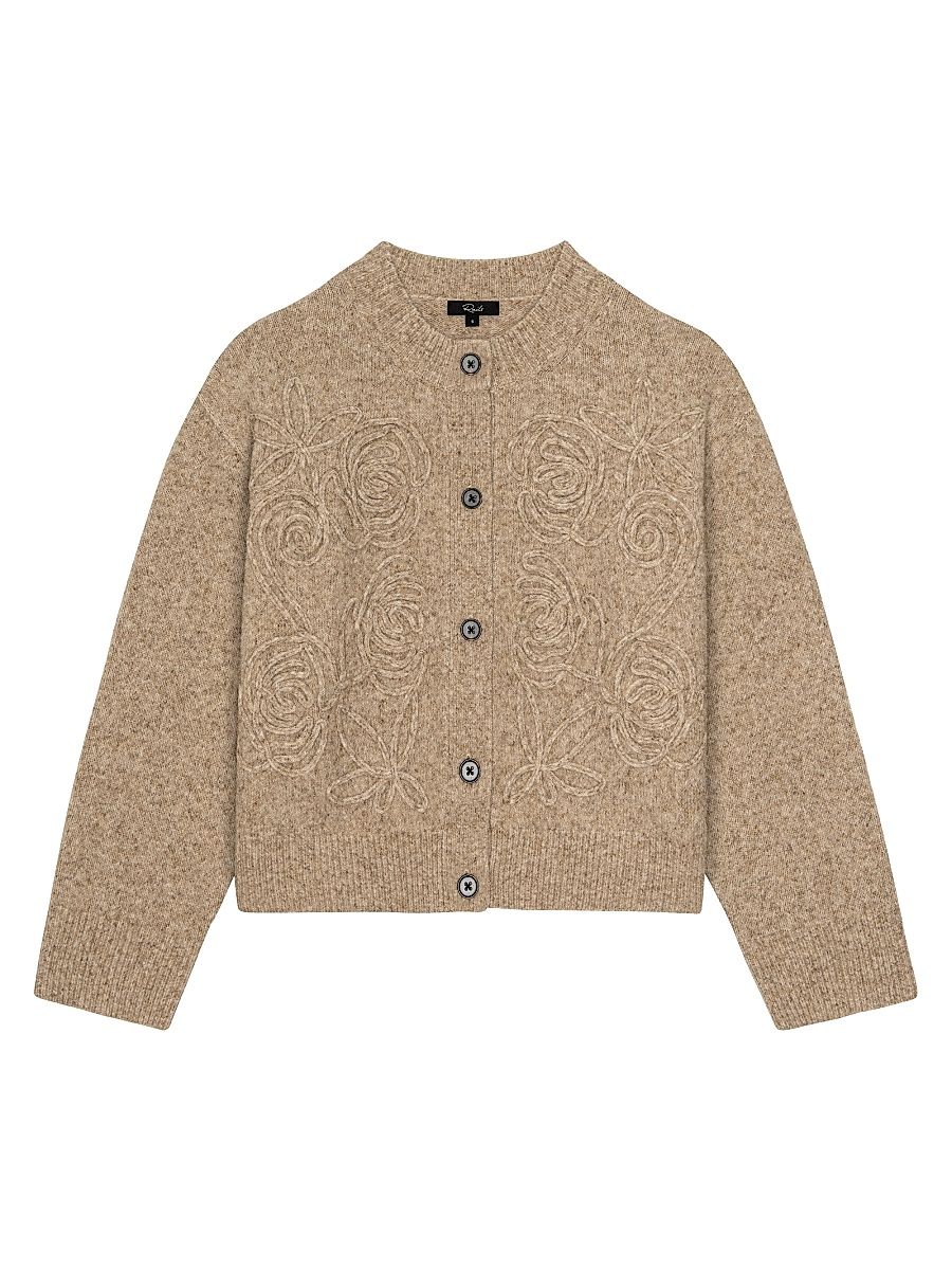 Women's Coralee Corded Floral Cardigan - Sand - Size Large