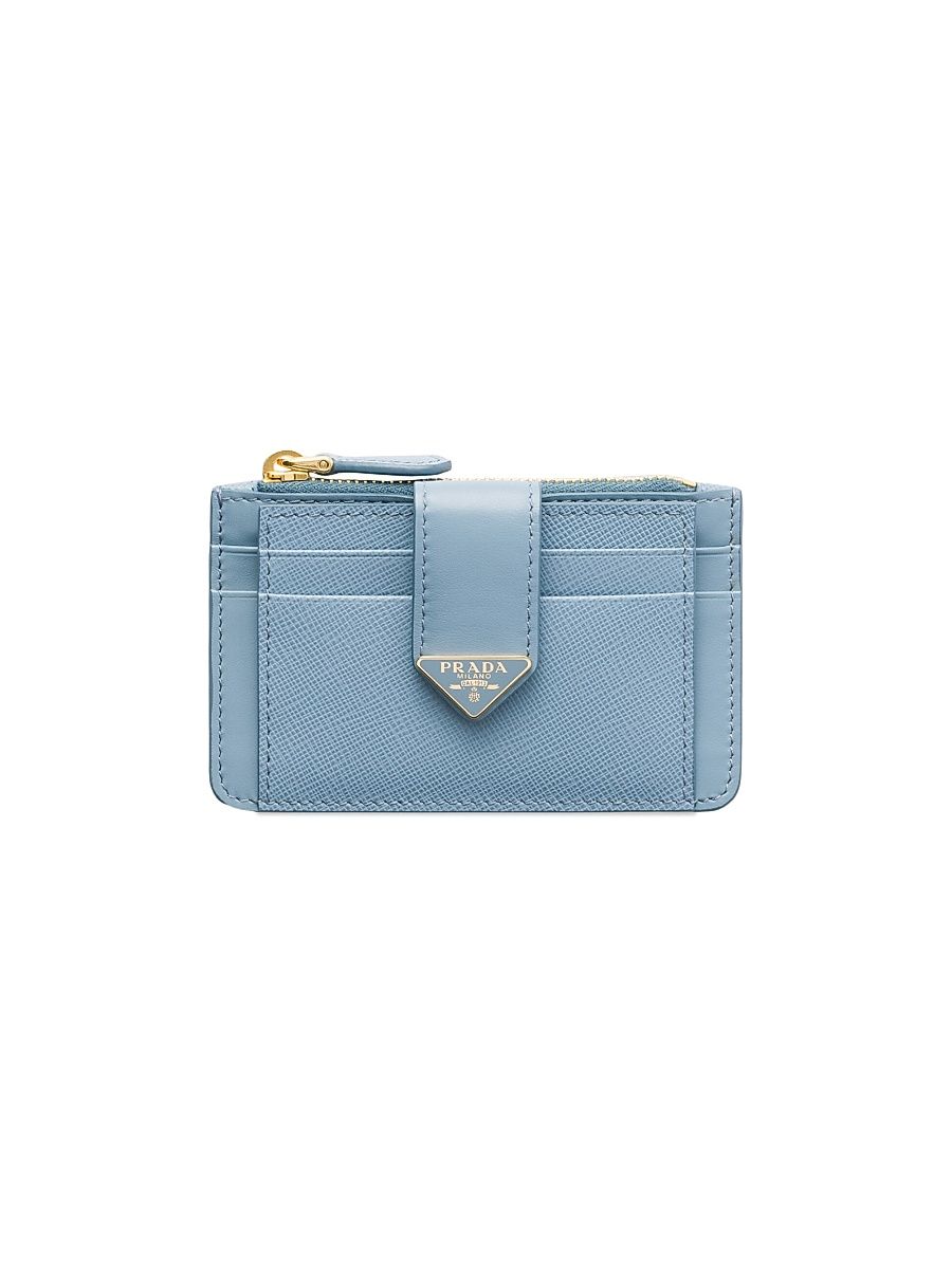 Women's Saffiano and Smooth Leather Card Holder - Mist Blue