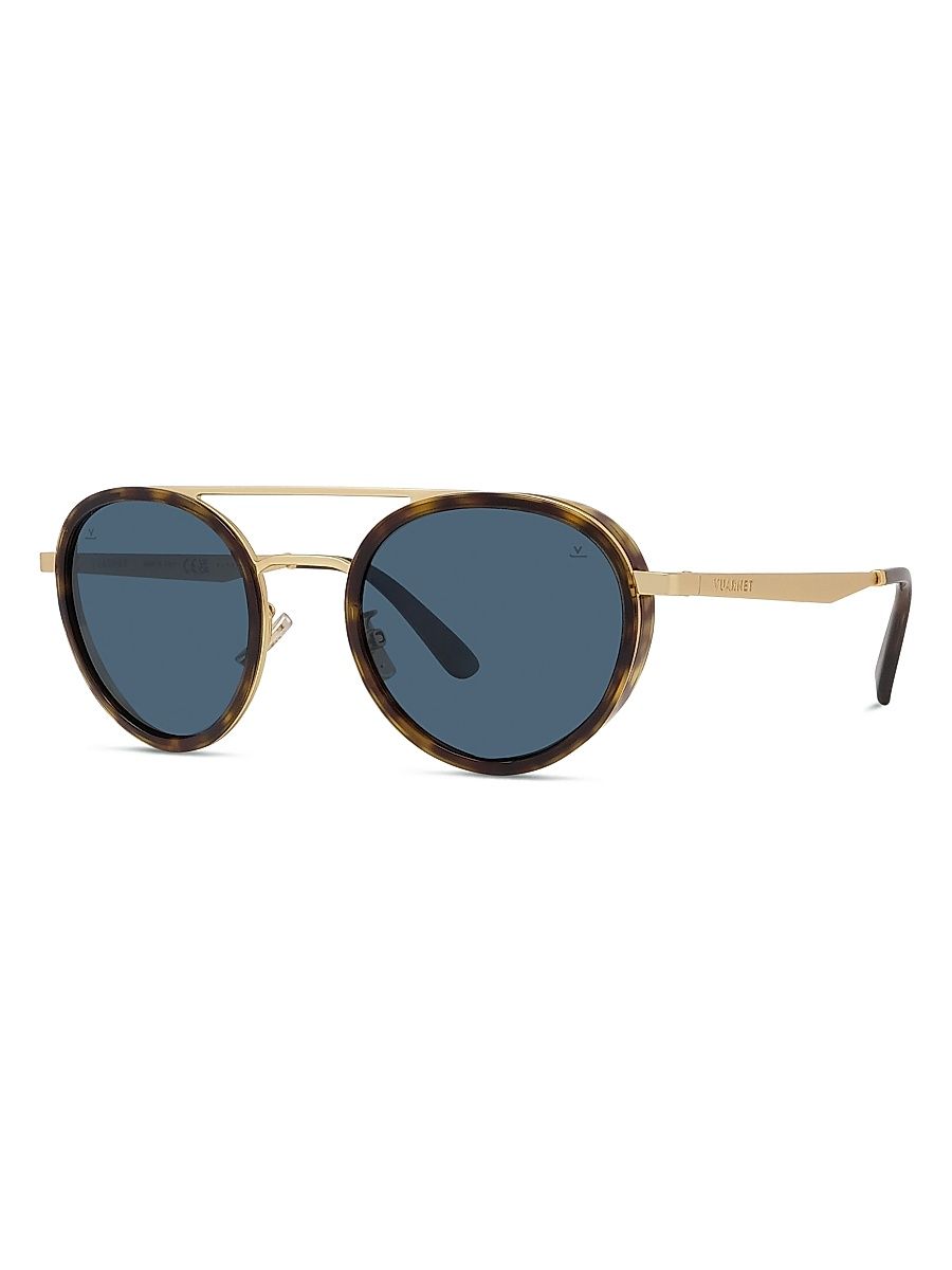 Men's Lifestyle 52MM Round Sunglasses - Gold Dark Havana Blue