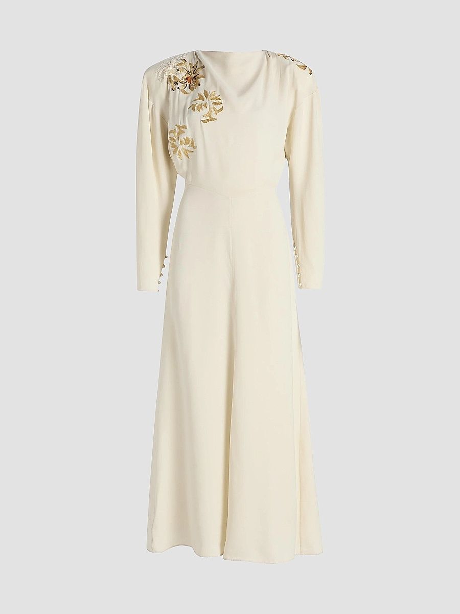 Isabel Marant Women's Samsha Floral-Embroidered Maxi Dress - Ecru - Size 10
