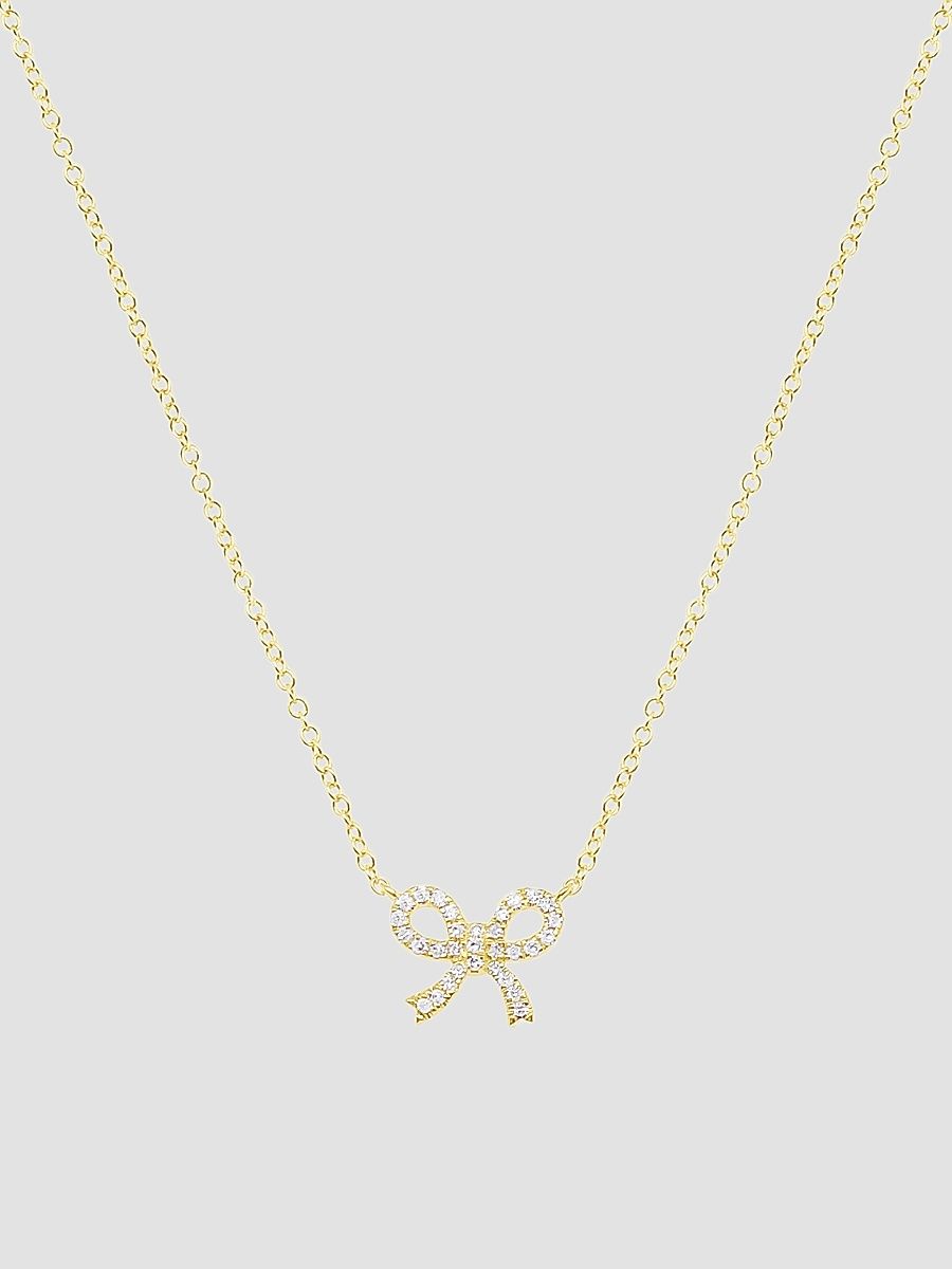 Women's 14K Yellow Gold & 0.09 TCW Diamond Bow Necklace - Yellow Gold
