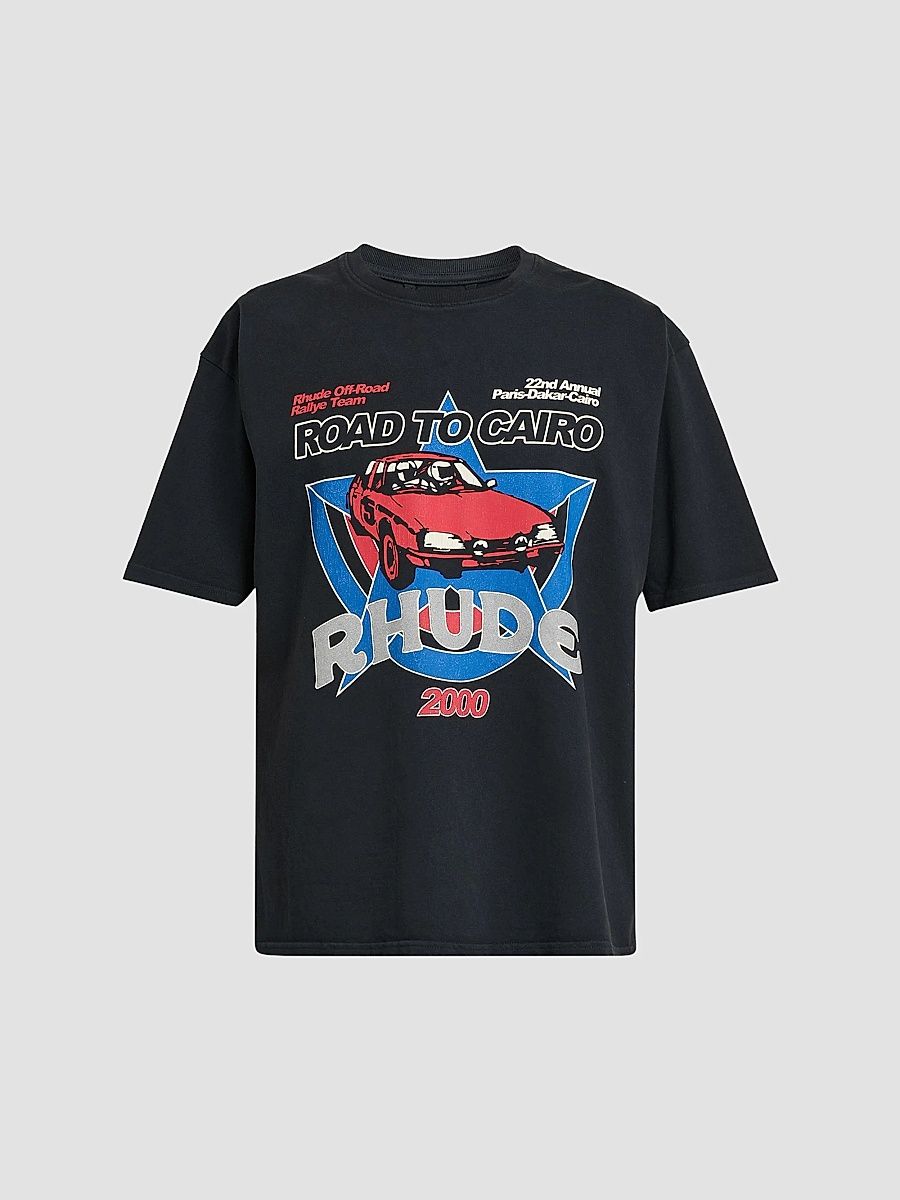 Men's Road To Cairo Graphic Cotton T-Shirt - Vintage Black Red - Size XL