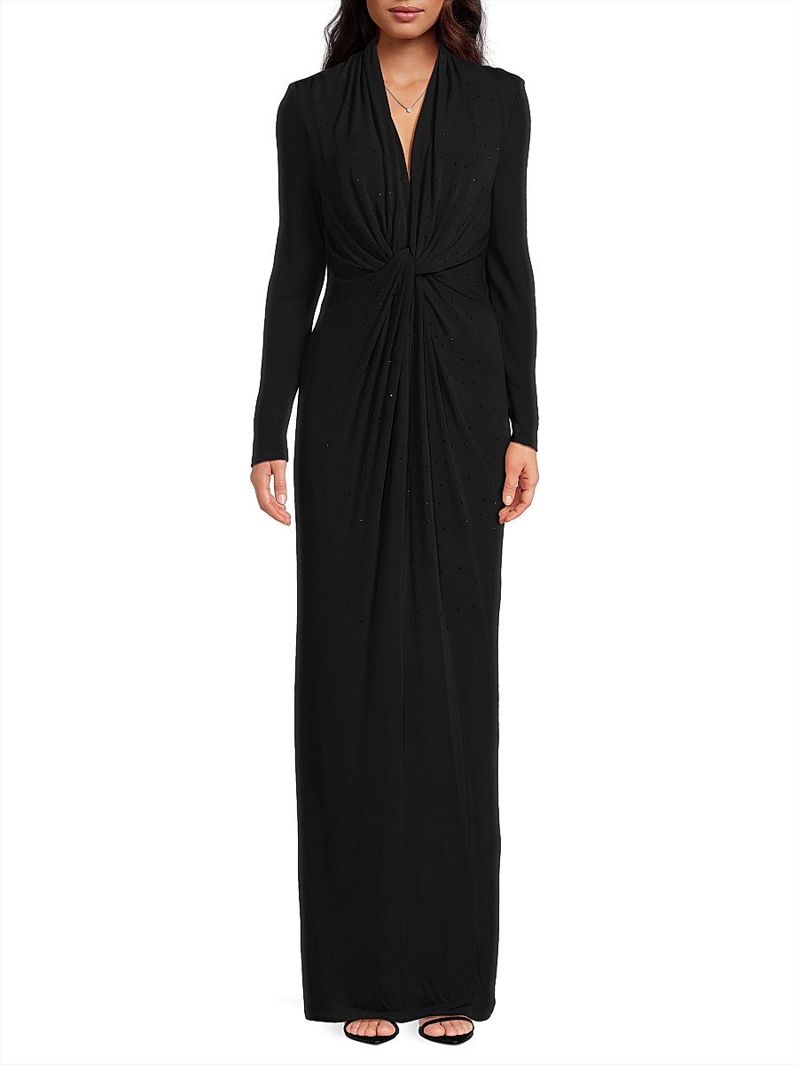 Women's Gaya Twist-Front Long-Sleeve Maxi Dress - Black - Size Small