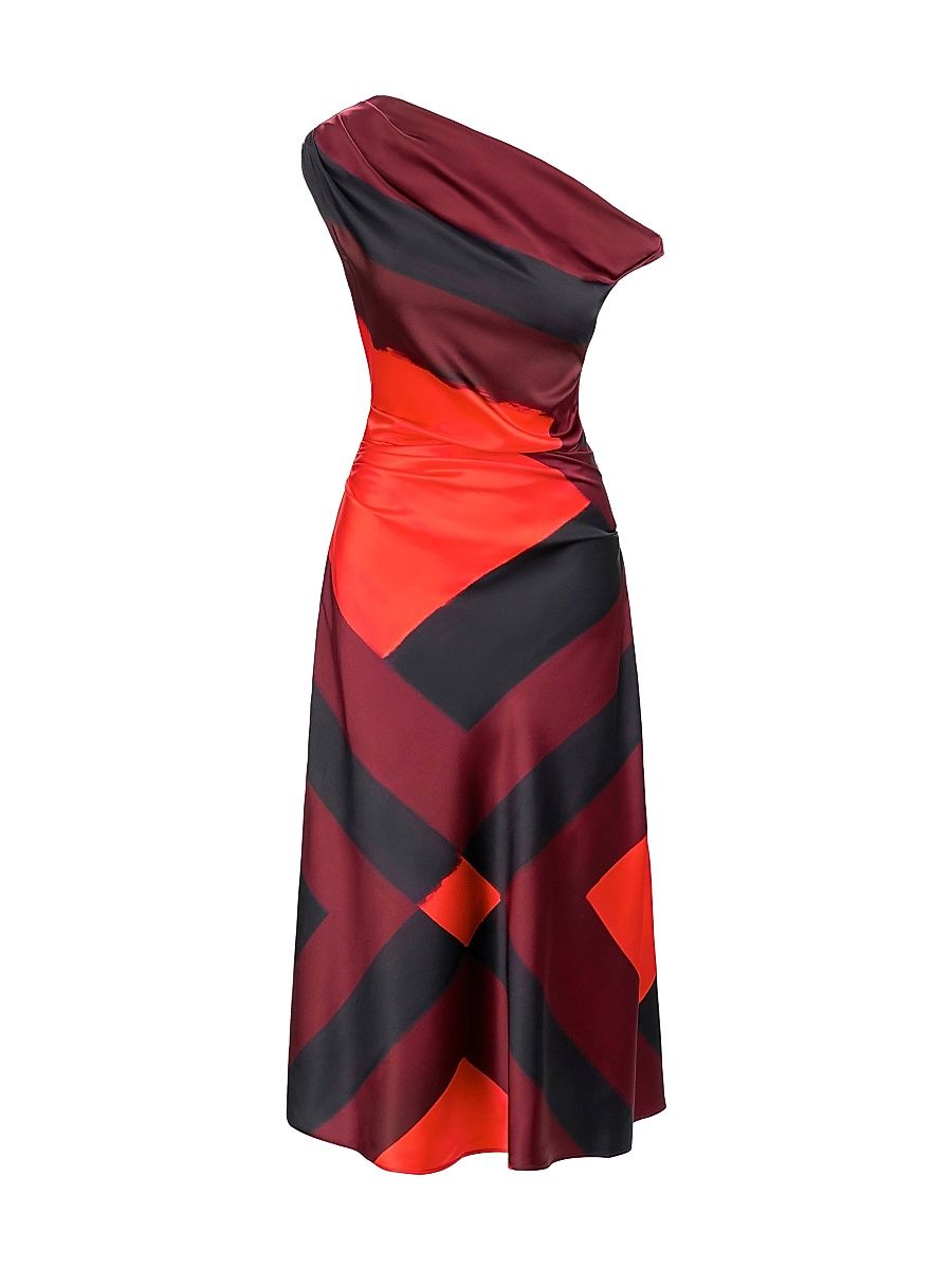 Women's Phare Abstract Stretch-Silk One-Shoulder Dress - Ruby Prism - Size 4