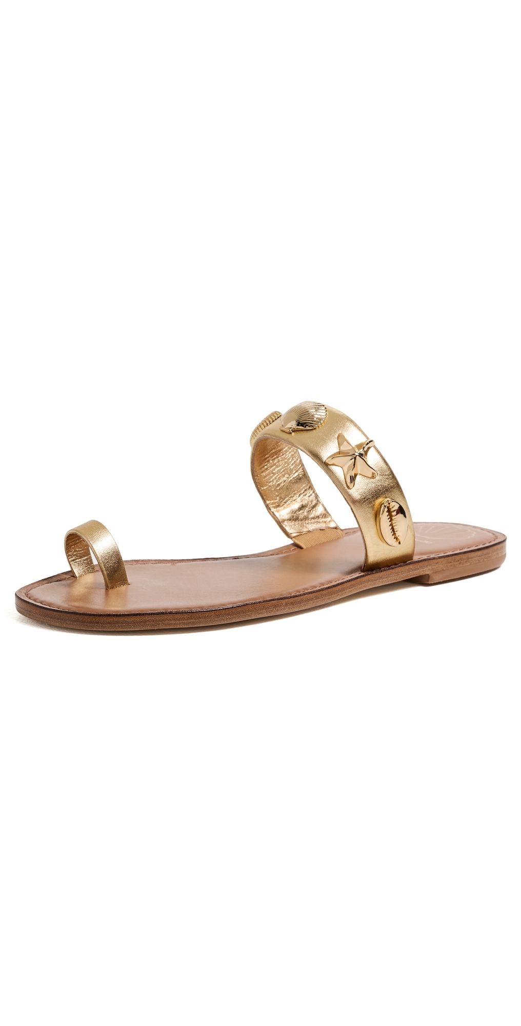 Larroudé Madison Thong Sandals Gold metallic leather 7.5