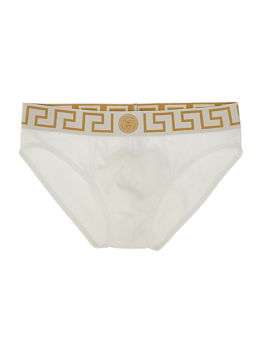 Men's Medusa Key Jersey Briefs - White Greek Gold - Size XXL