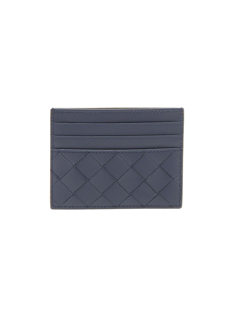 Men's Intrecciato Leather Card Case - Abyss Cypress