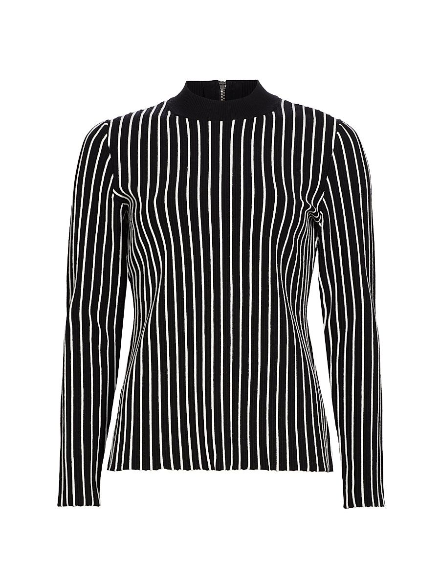 Women's Winslow Striped Mock-Turtleneck Sweater - Noir And Sky White - Size XL