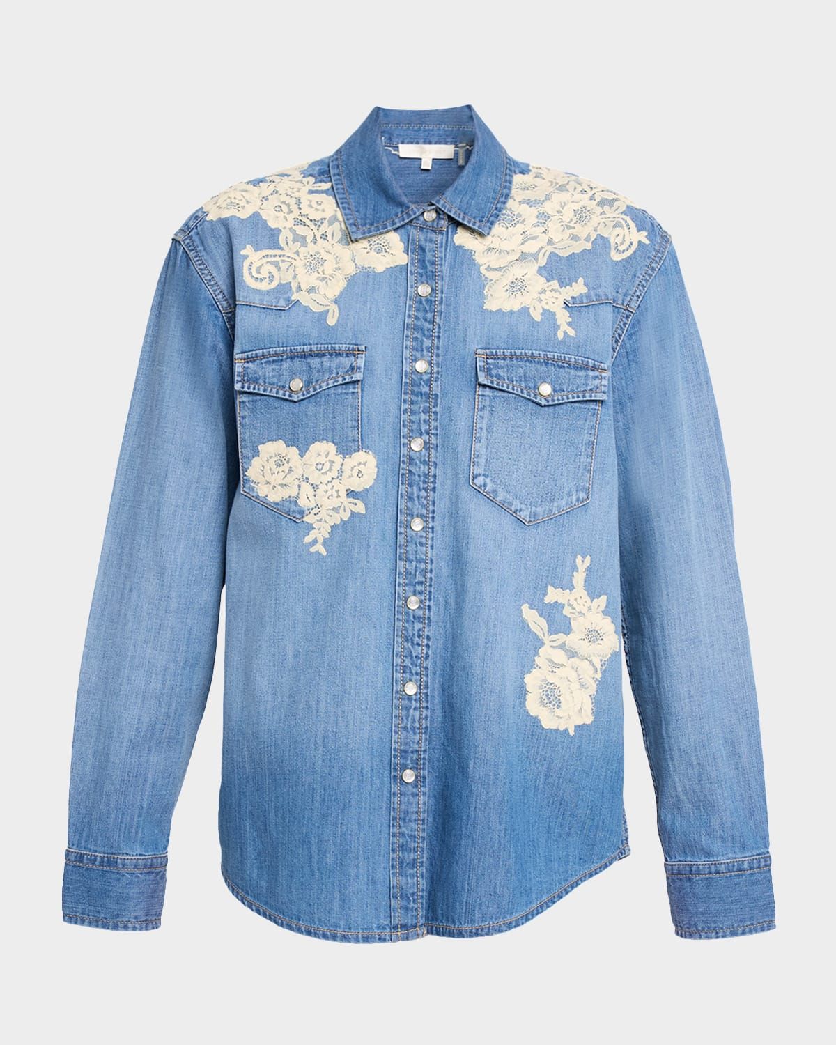 Kelith Floral Embroidered Denim Shirt