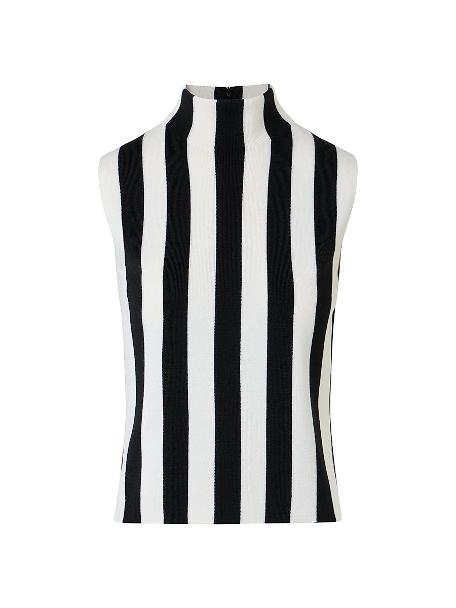 Women's Striped Wool Sleeveless Top - Black Cream - Size 16