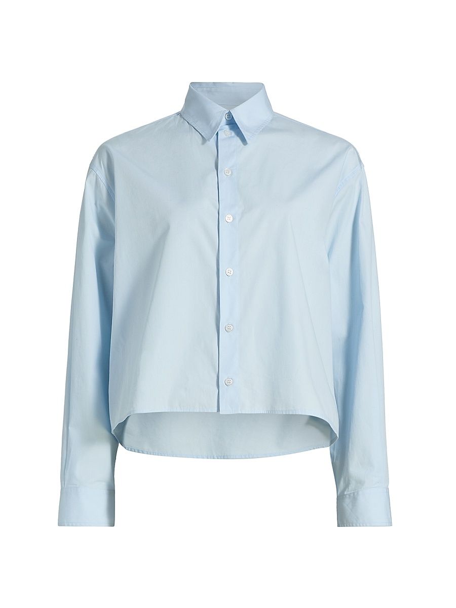Women's Cotton Poplin Crop Shirt - Light Blue - Size 8