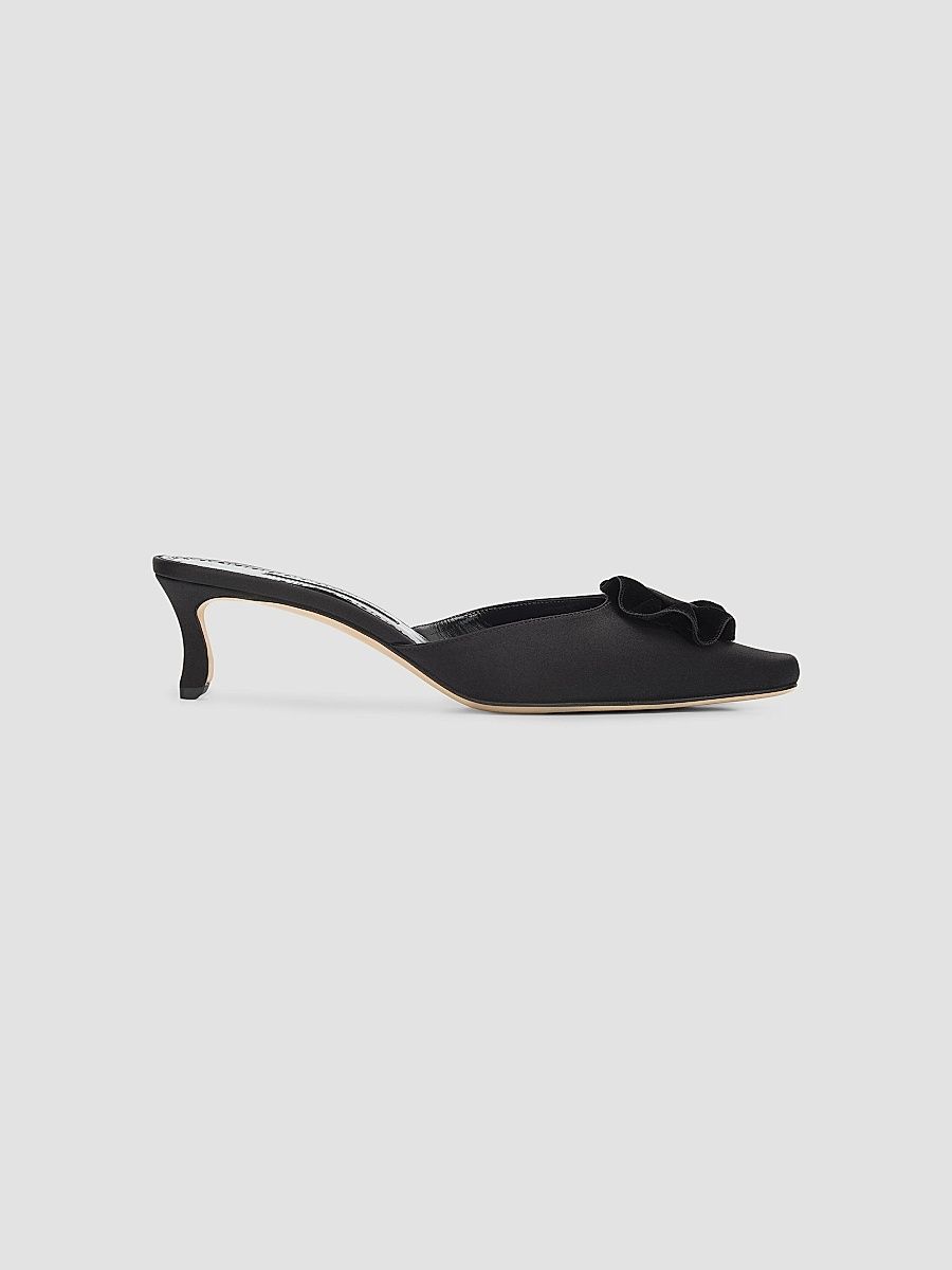 Women's Caulon 50MM Satin Velvet-Trimmed Mules - Black - Size 6