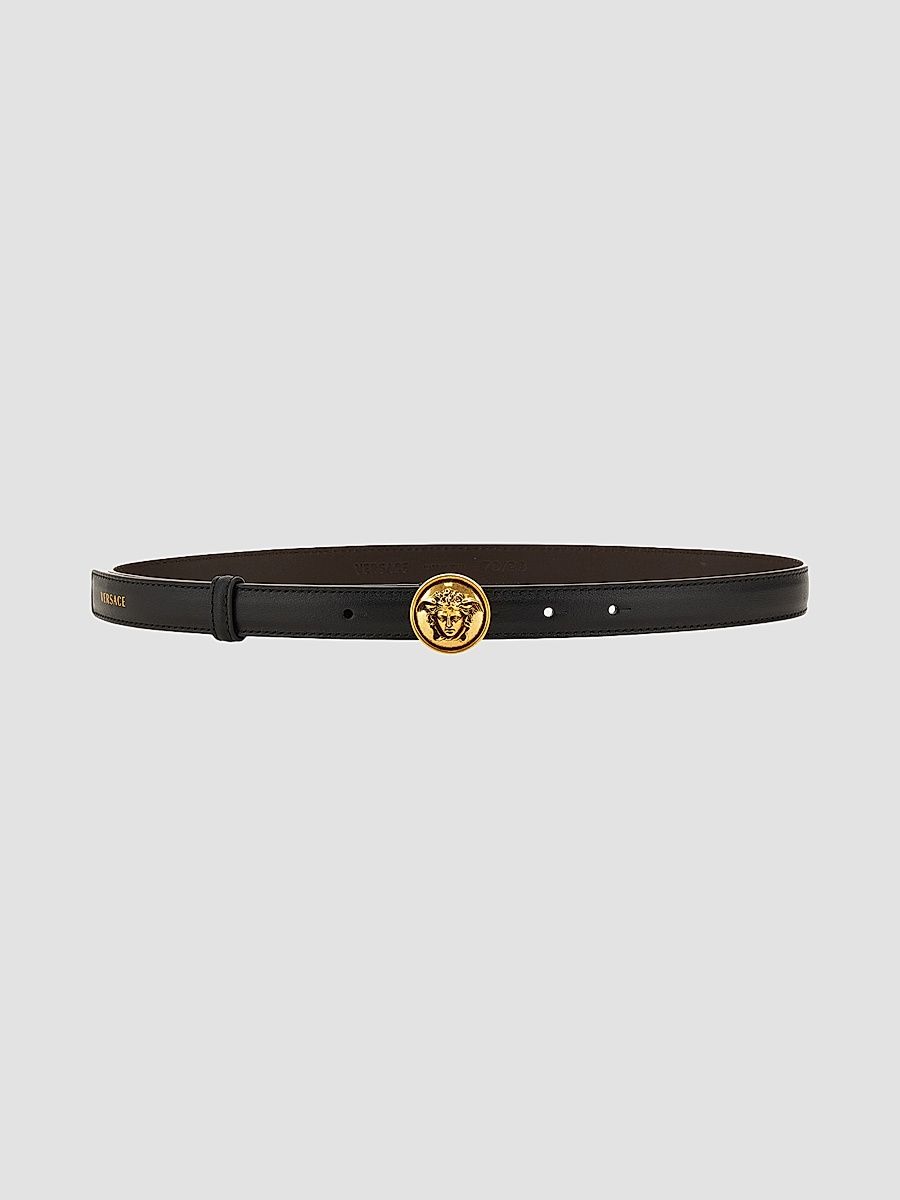 Women's Logo Leather Belt - Black Gold - Size Medium