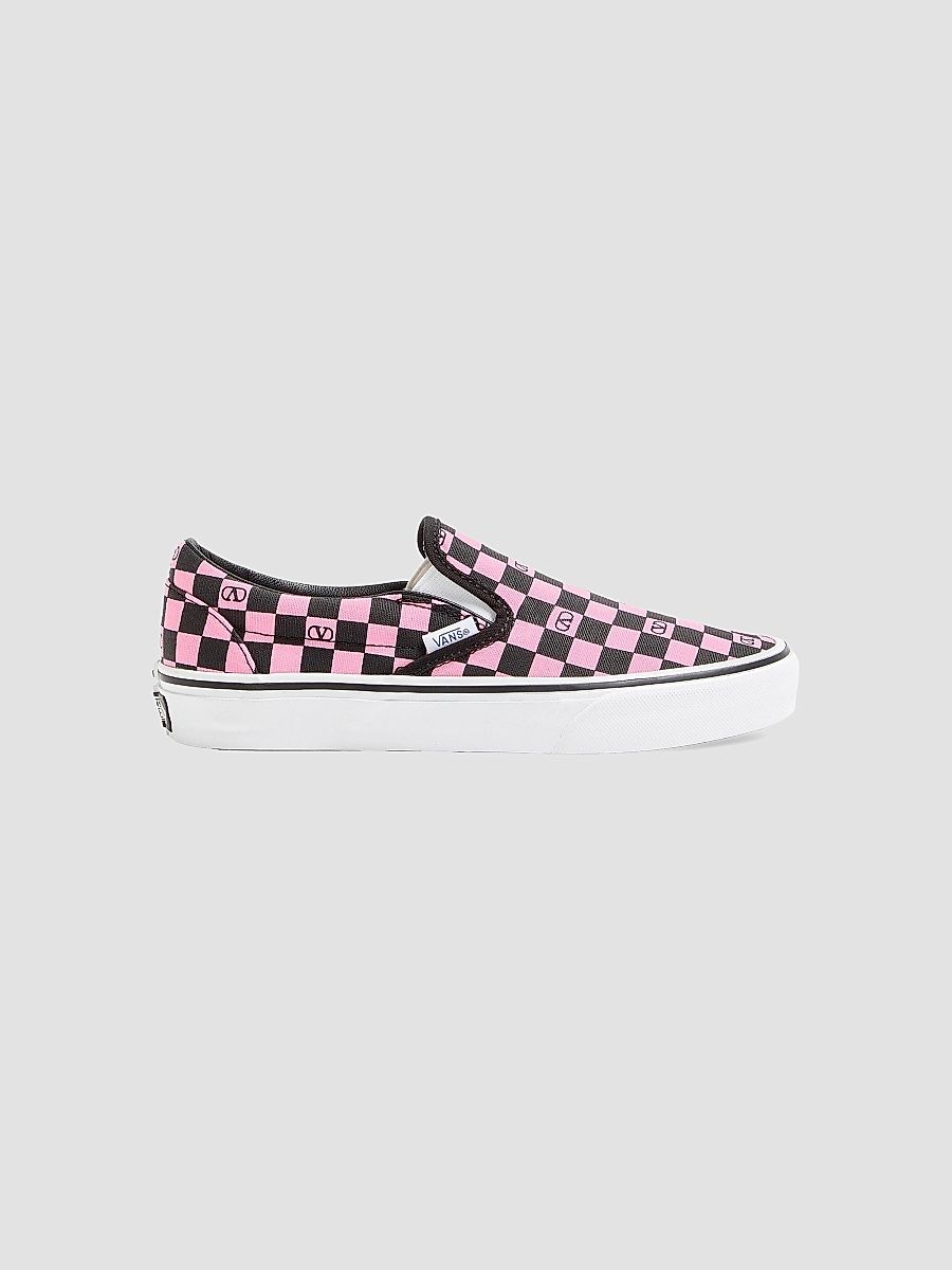 Valentino Women's Valentino Garavani and Vans Slip-On Sneakers in Fabric with VLogo Checkerboard Print - Pink Orchid Black - Size 8