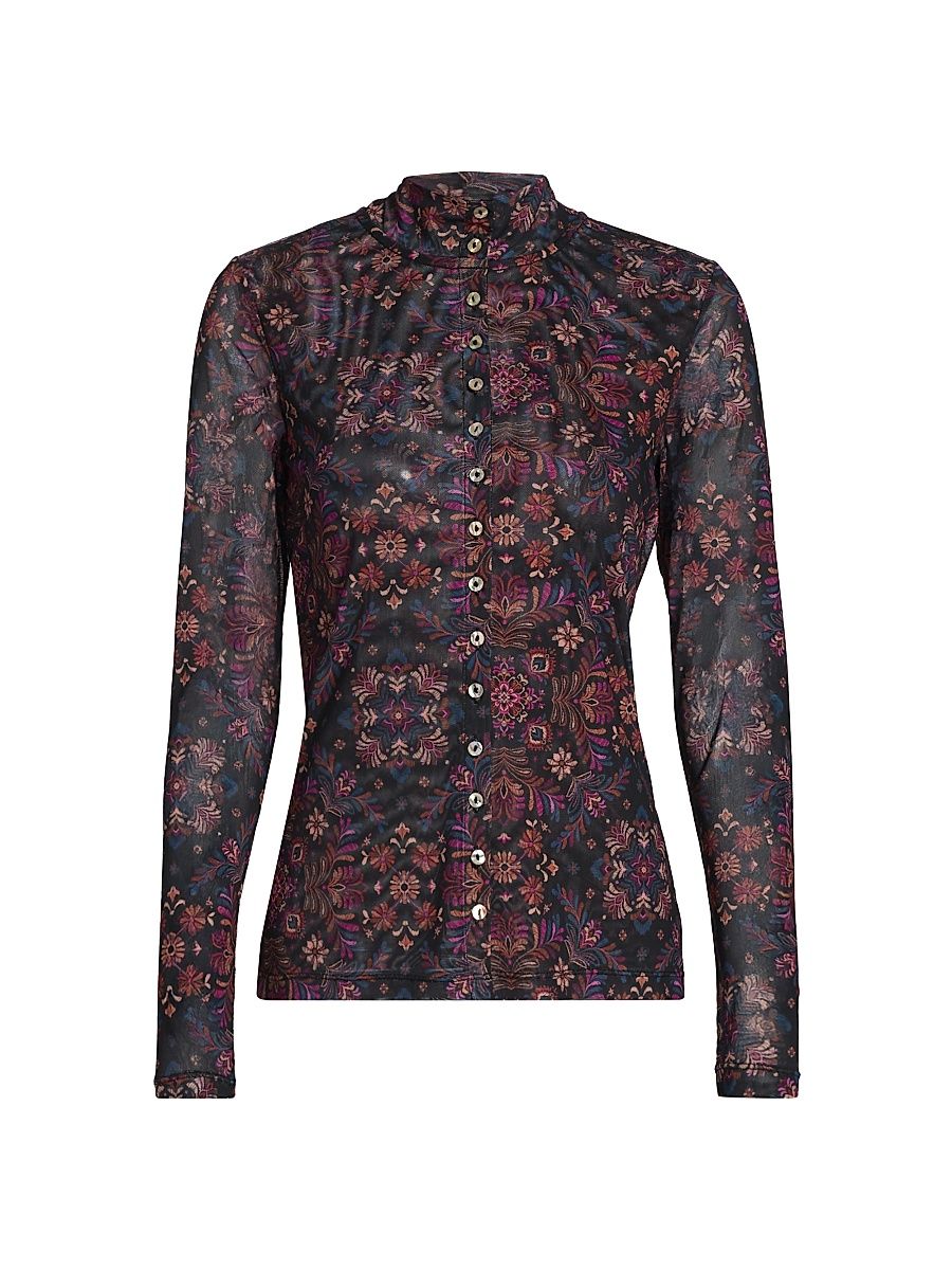 Women's Brandi Floral Mesh Long-Sleeve Top - Brandi - Size XL