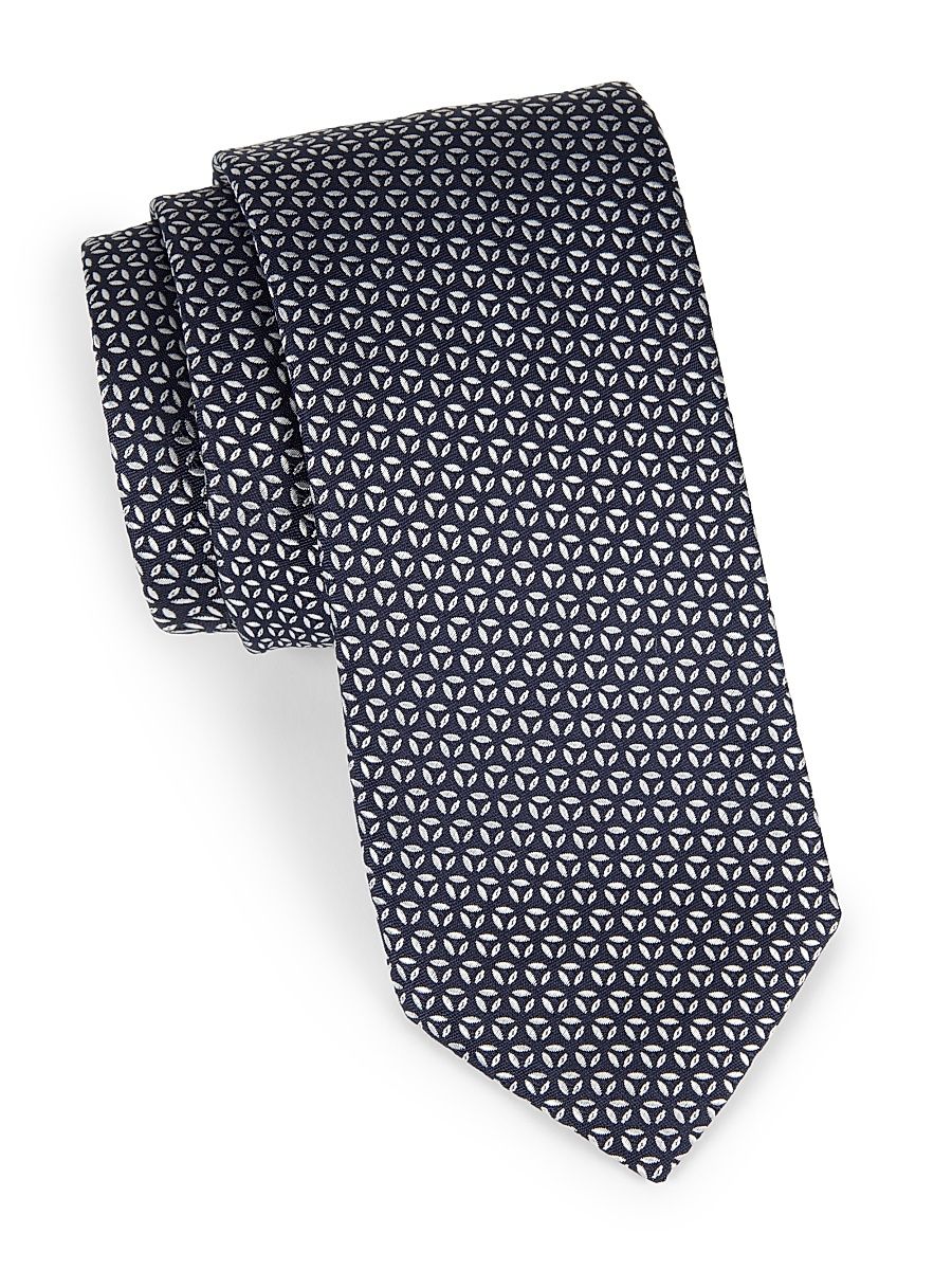 Men's Geometric Silk Tie - Navy