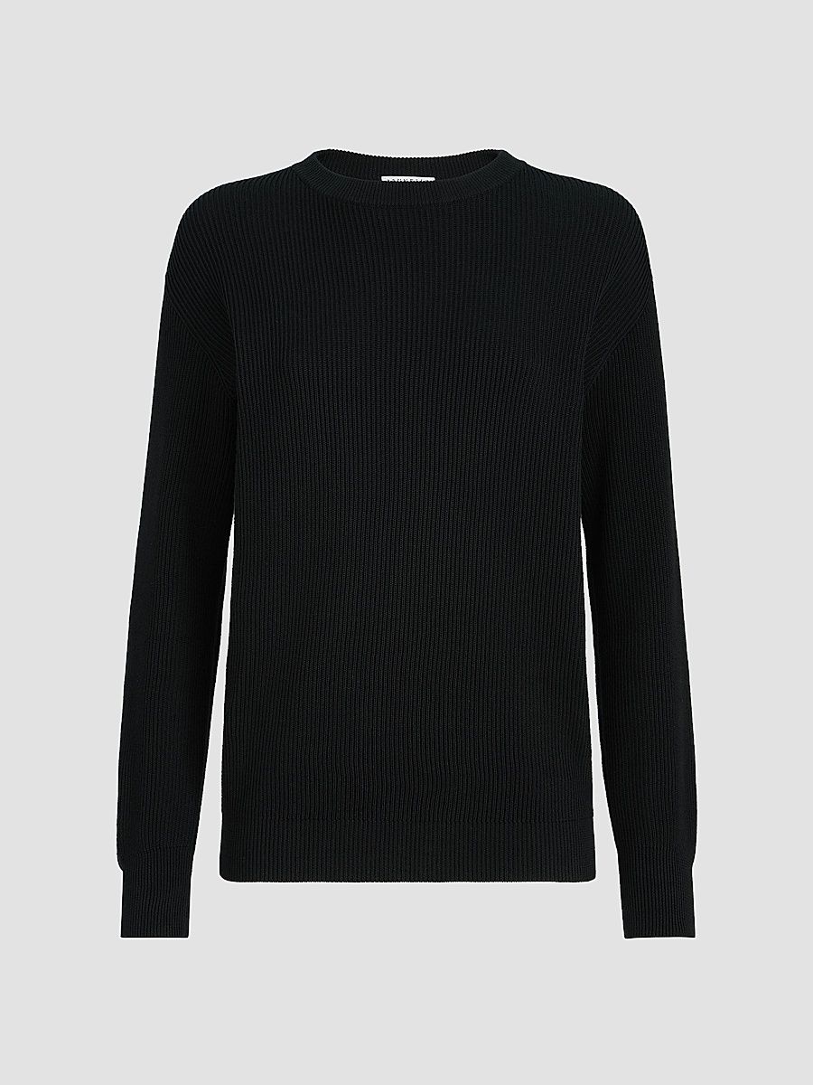 Women's Cotton English Rib Sweater with Monili - Black - Size XXXL
