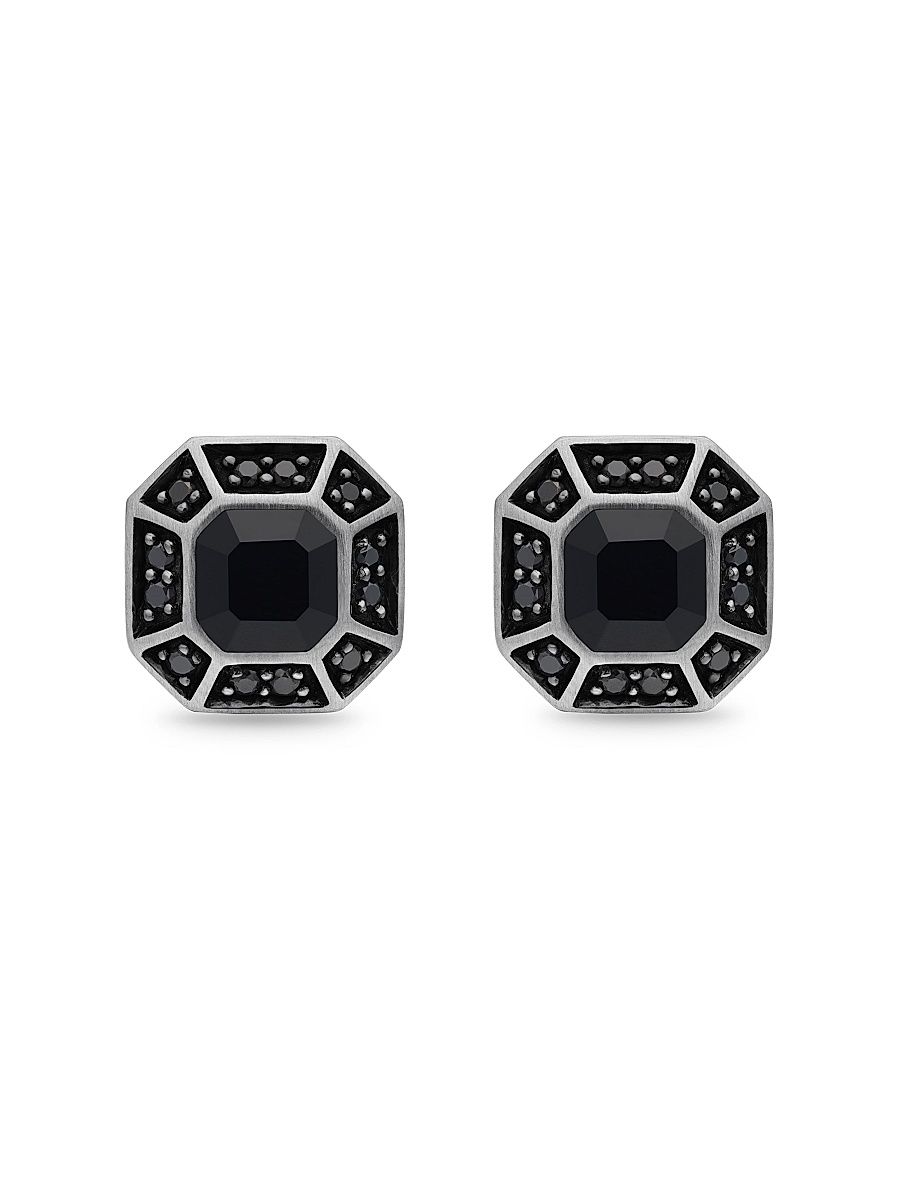 Men's Streamline Pavé Stud Earring in Sterling Silver - Black Diamond