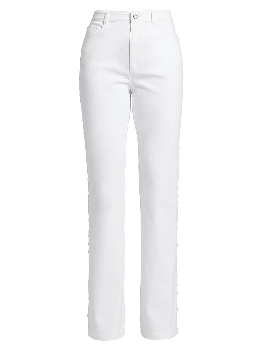 Women's Shailene Lace High-Rise Straight-Leg Jeans - White - Size 16
