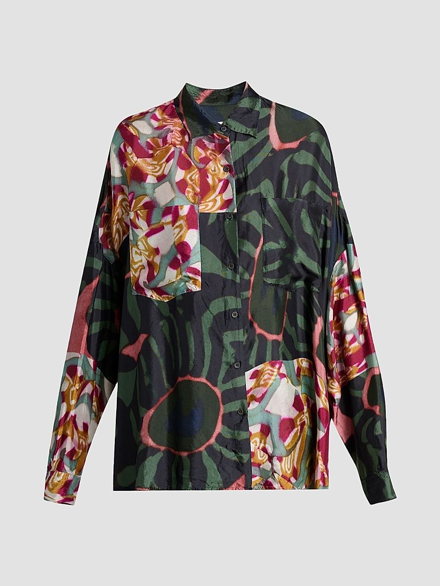 Women's Casia Printed Fluid Shirt - Khaki - Size XS
