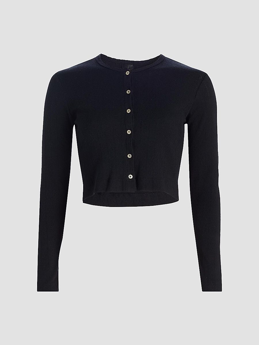 Leset Women's Pointelle-Knit Crop Cardigan - Black - Size XL