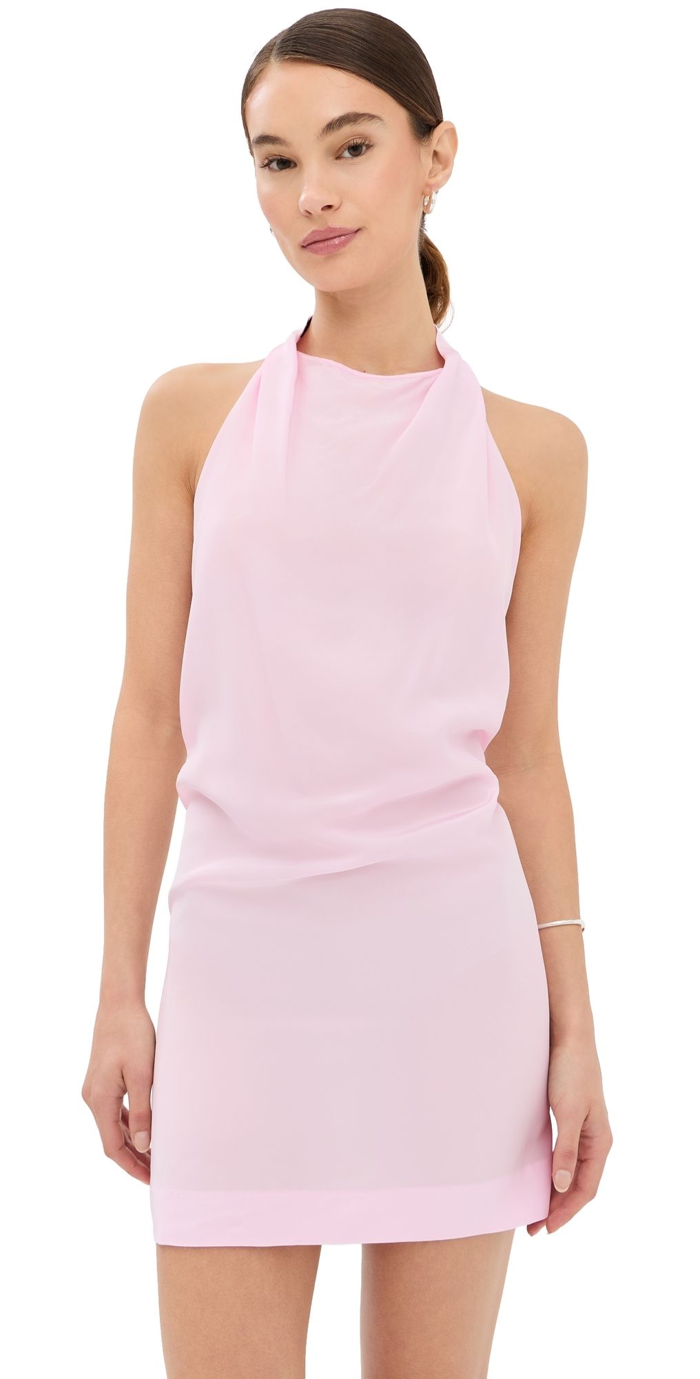 WARDROBE. NYC Liquid Halter Mini Dress Baby Pink XL