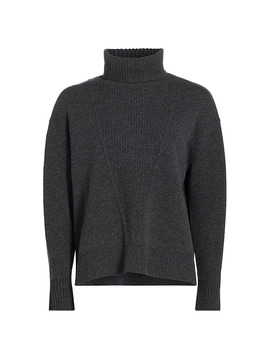 Women's Ribbed Cashmere Turtleneck - Chalkboard Heather - Size Medium