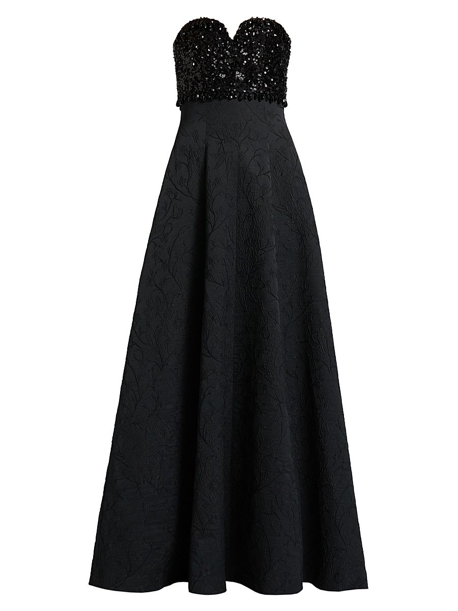 Women's Lillian Sequined Bust Jacquard Cloque Ballgown - Black - Size 14
