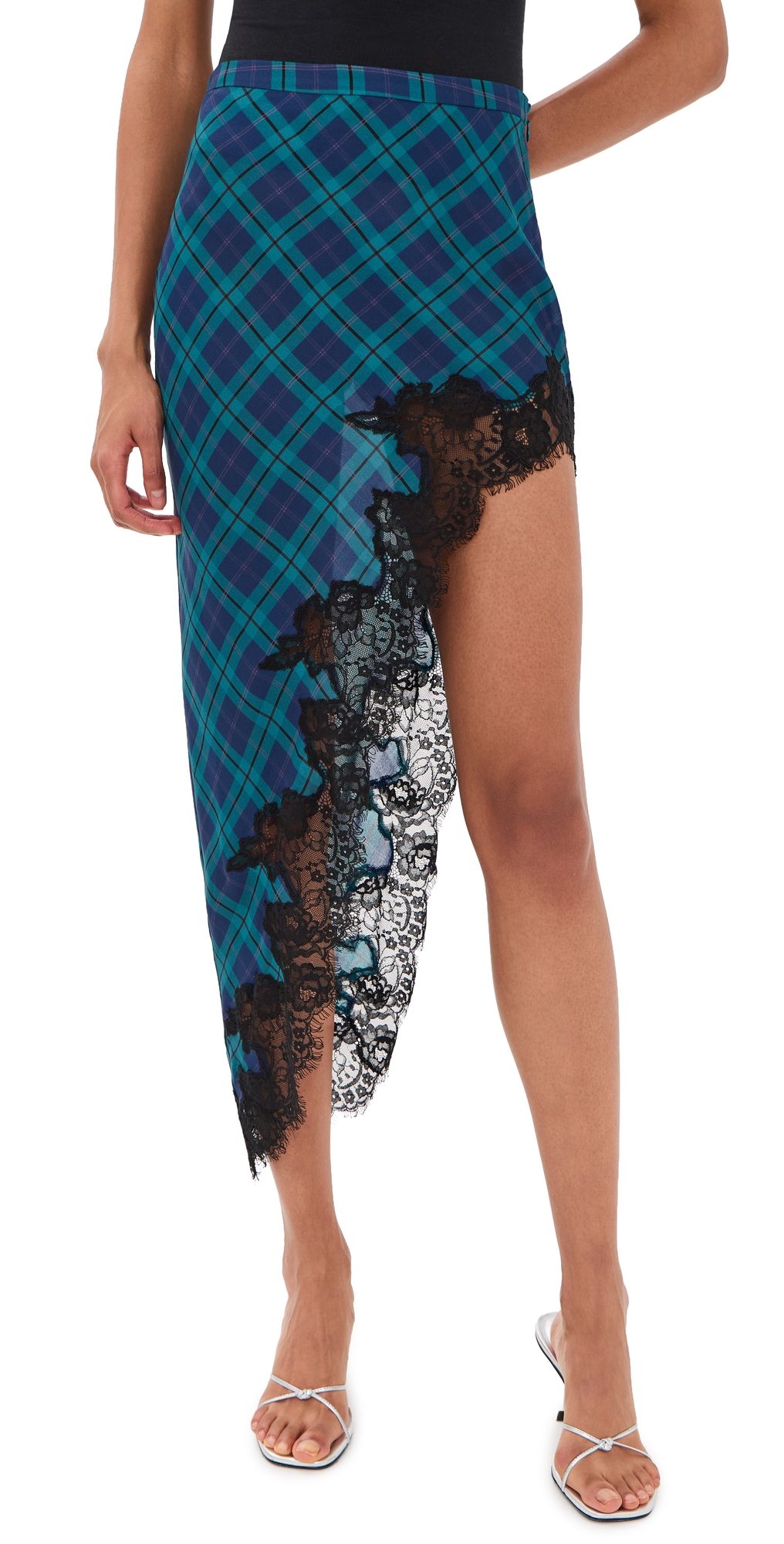 Fleur du Mal Tartan Asymmetrical Skirt Navy Tartan M