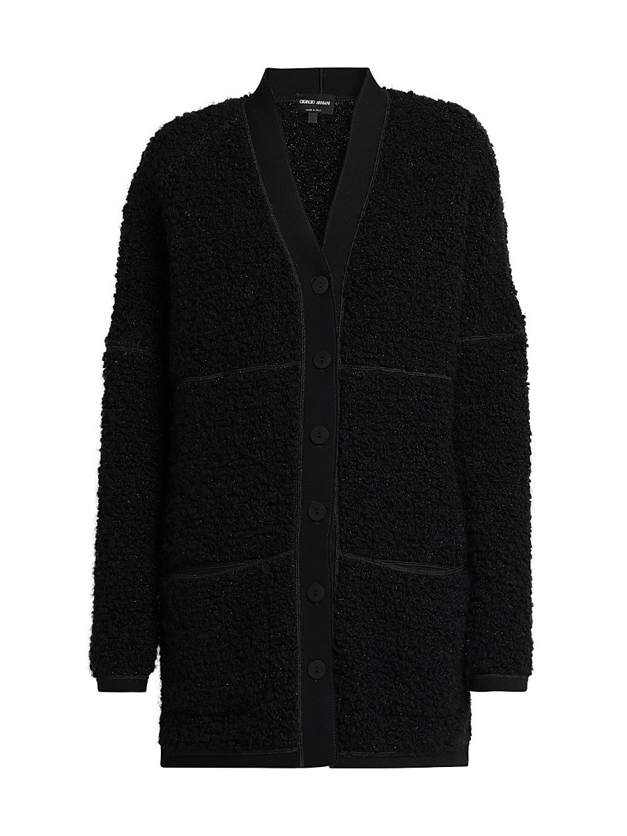 Women's Wool-Blend Textured Longline Cardigan - Nero - Size 10