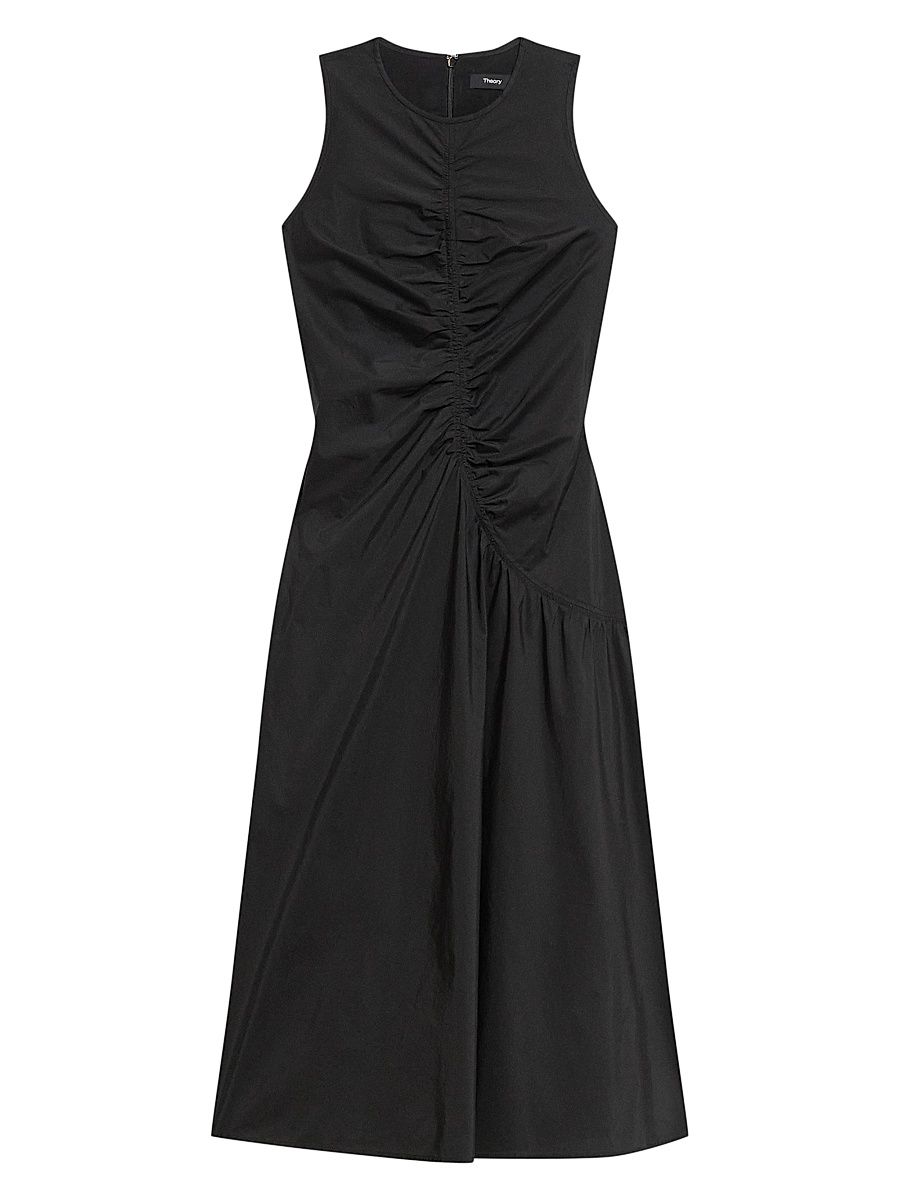 Women's Asymmetrical Ruched Soft Lawn Midi-Dress - Black - Size 14