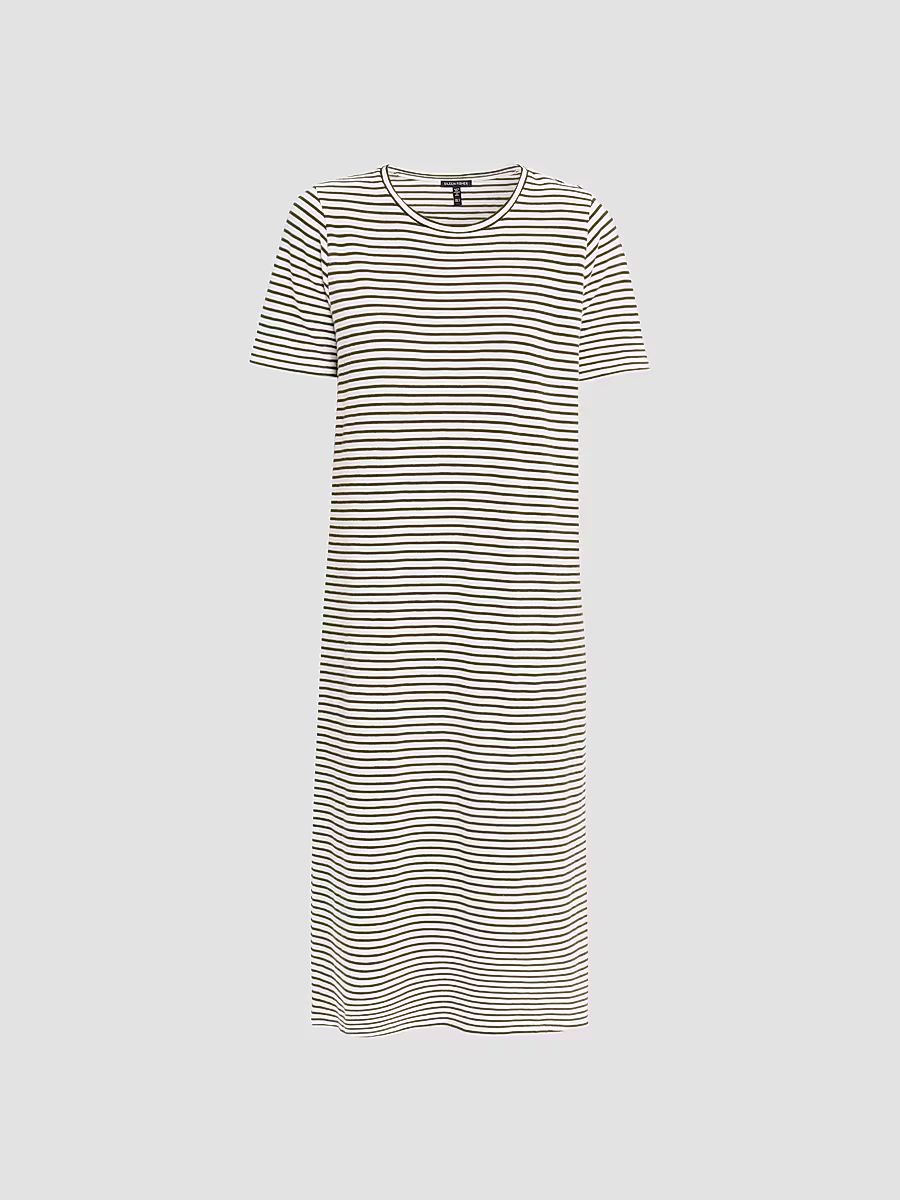 Women's Striped Cotton Midi Dress - Olive - Size 20
