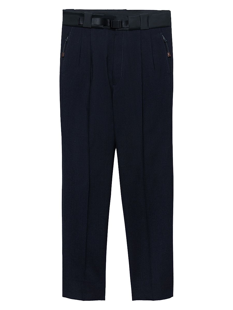 Men's Wool Pants with Technical Details - Blue - Size 38
