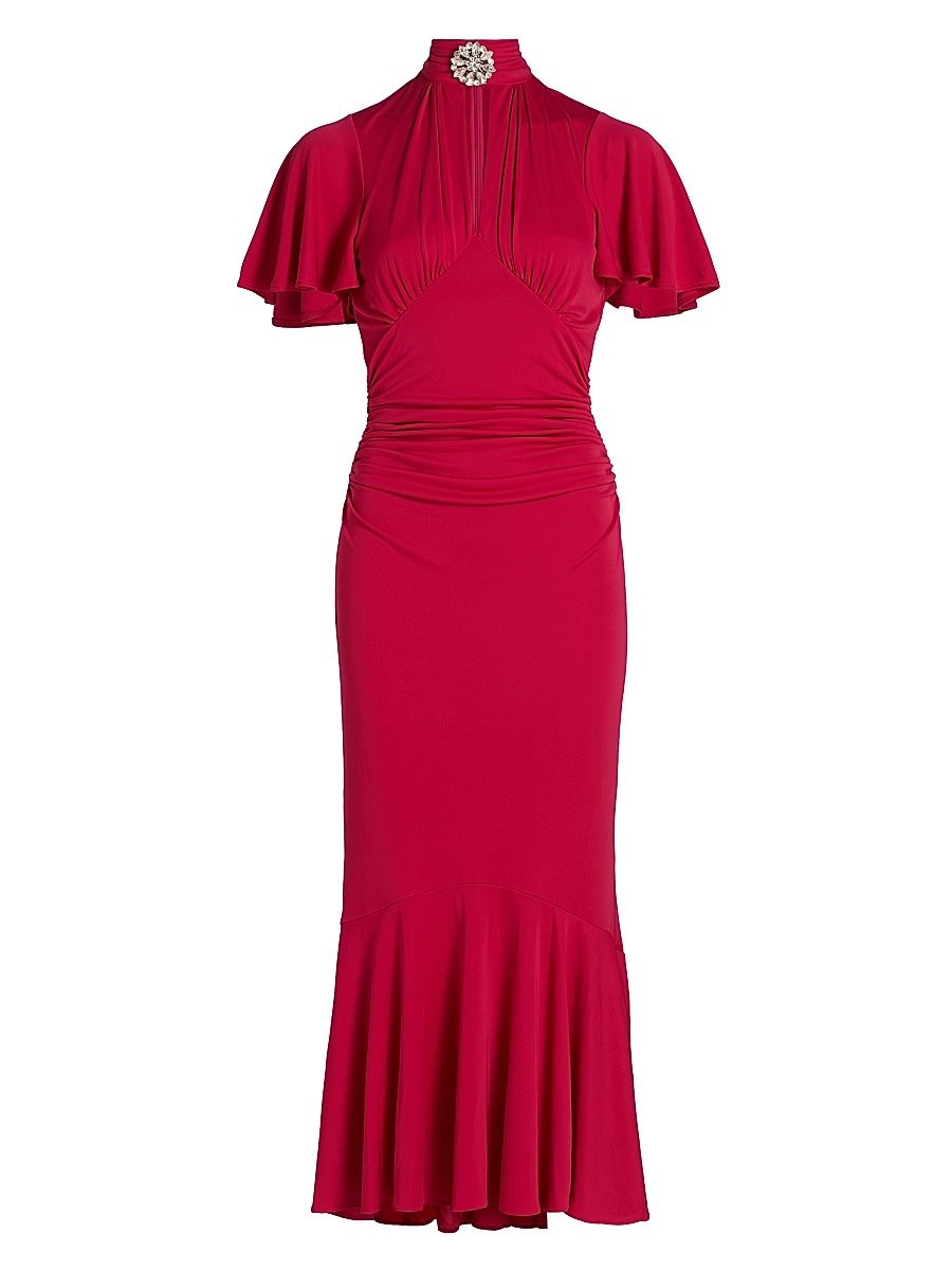 Women's Rosita Embellished Ruched Midi-Dress - Burgundy Plum - Size 16